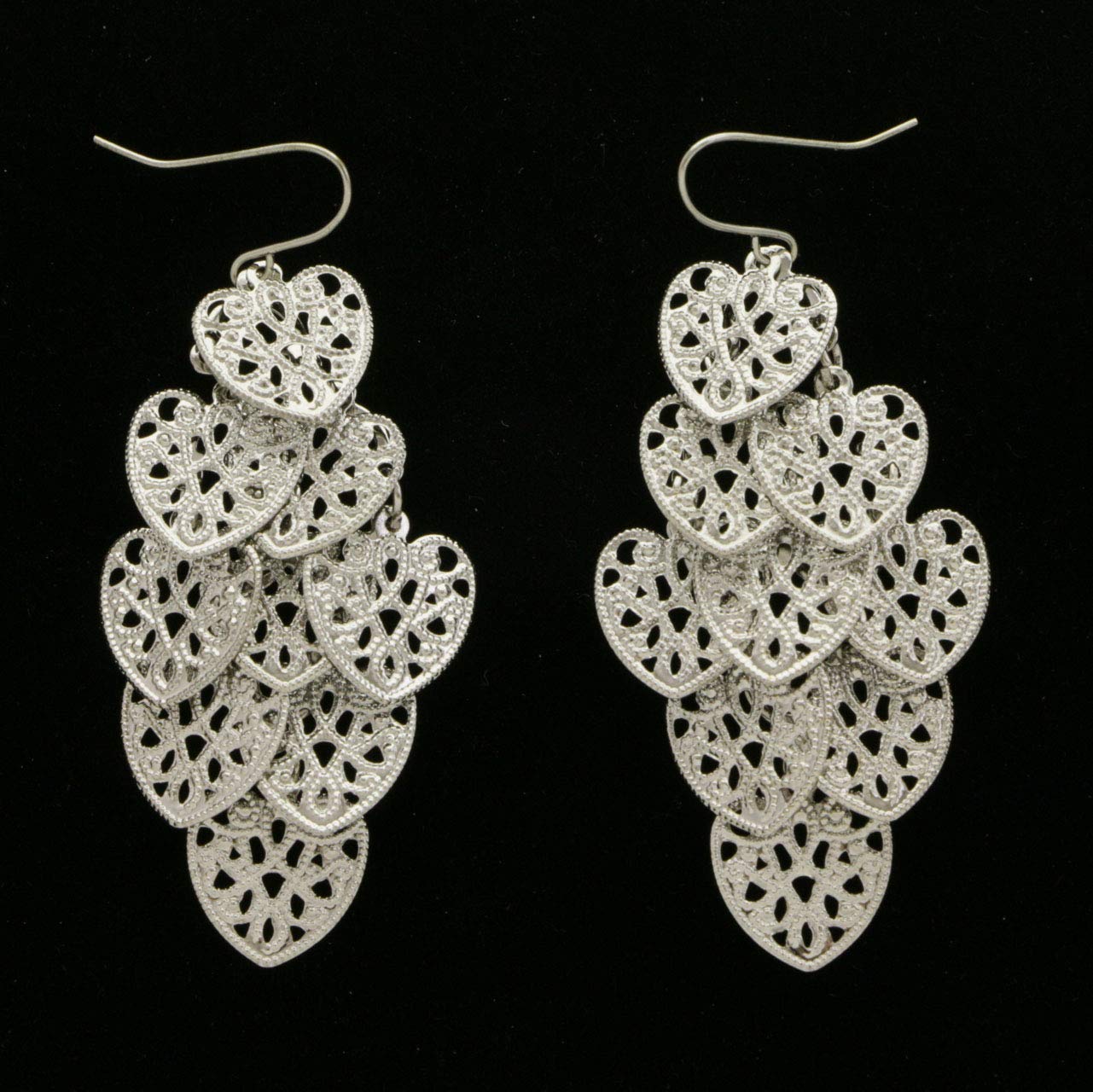 Mi Amore Heart Chandelier Earrings Silver-Tone Dangle Drop Earrings for Women, Perfect for Valentine's Day, Wedding, Party & Evening Occasions