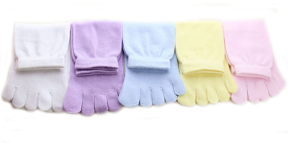 VOGUE CODE 5 Pairs Women's Cotton Toe Socks - Solid Candy Colors for Yoga, Running & Casual Wear - Breathable Comfort Socks for Workouts and Daily Use