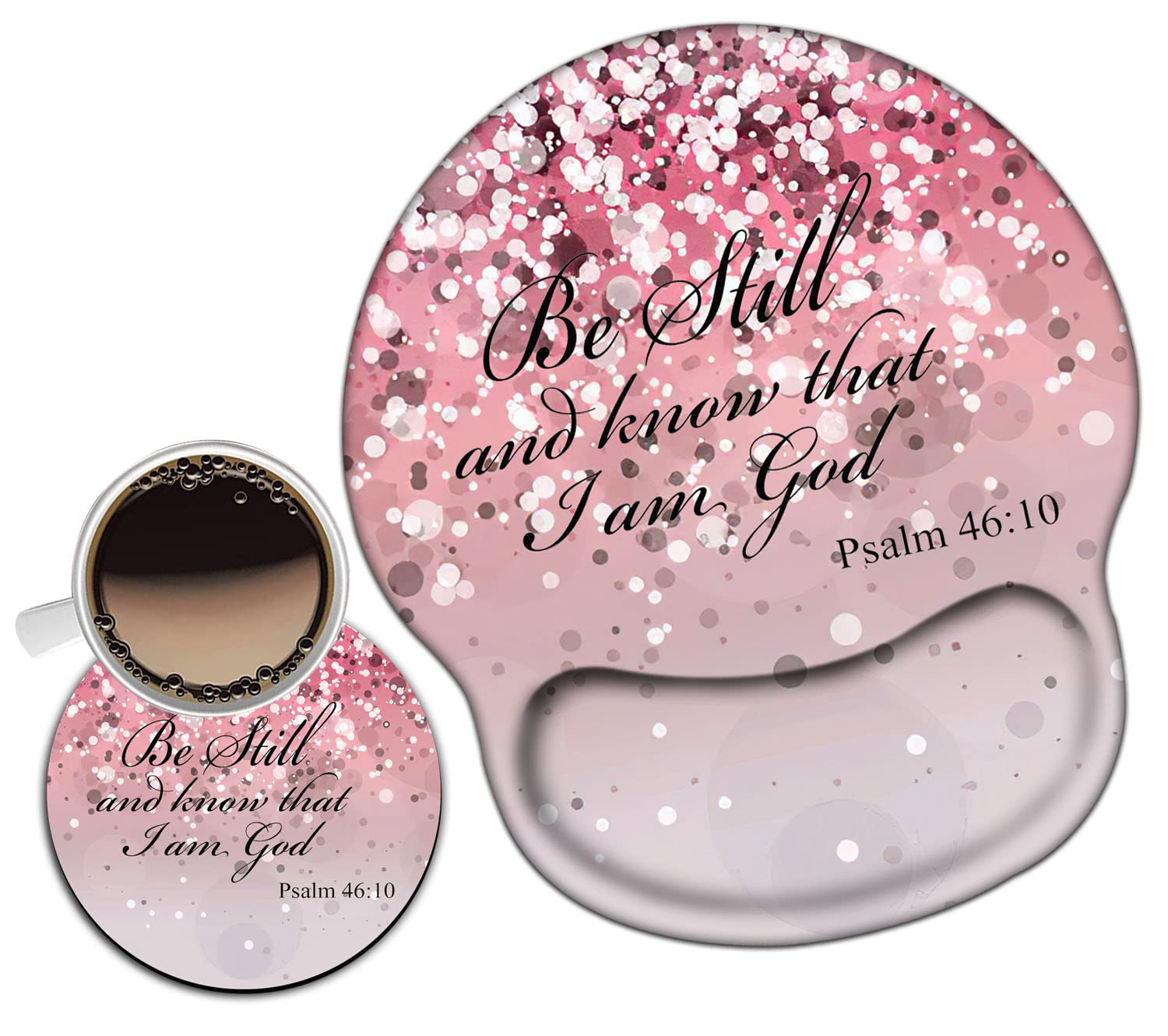 Ergonomic Mouse Pad with Wrist Support Gel - Comfortable Office & Gaming Mousepad for Pain Relief, Typing & Computer Work - Non-Slip Desk Accessory with Bible Verse (Psalm 46:10) - Perfect for Home Office, Gaming Setup & Workstation (Pink)