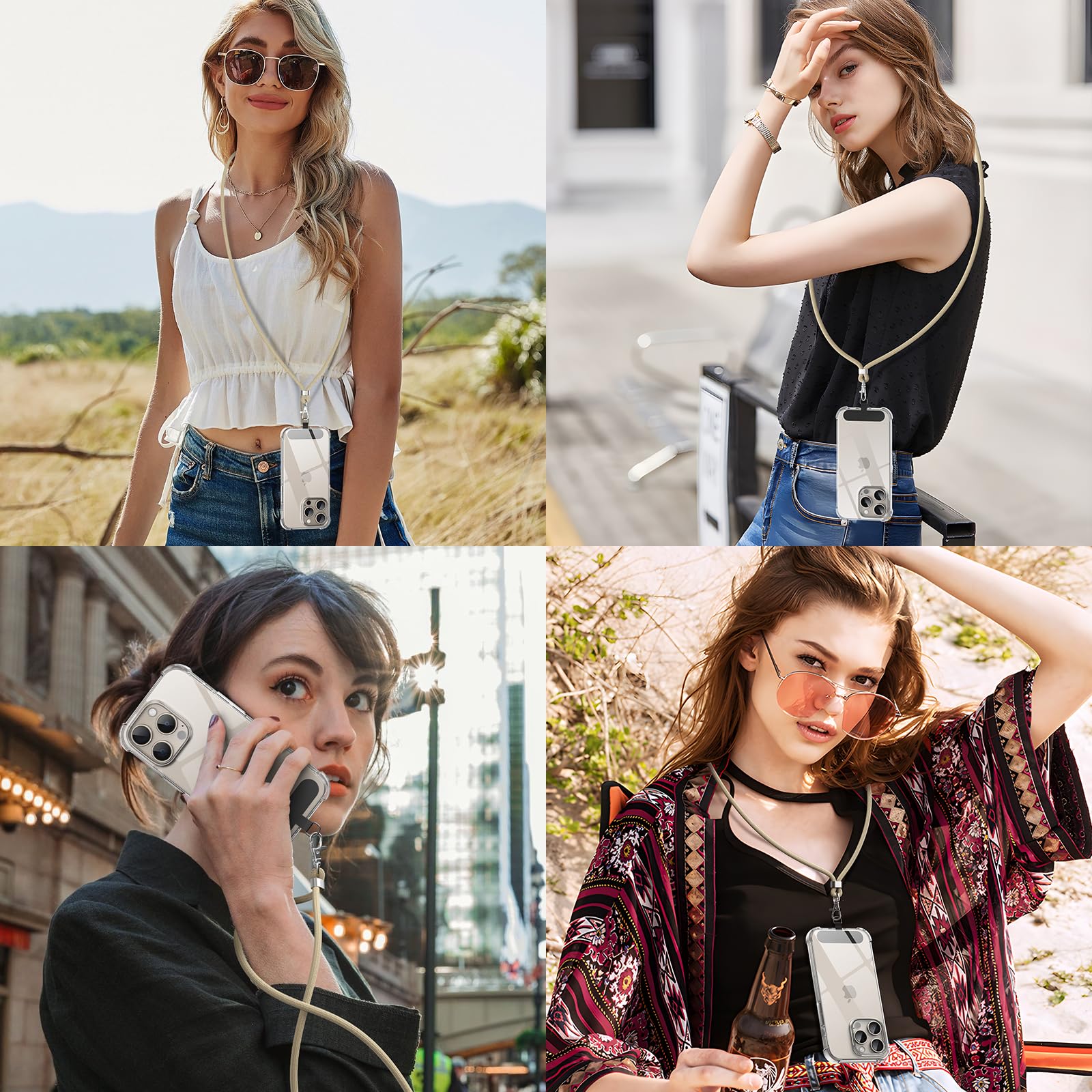 Caslord Adjustable Phone Lanyard with 2 Durable Black Patches - 1.6m Portable Neck Strap Compatible with All Smartphones & Most Cases (Gold) - Perfect for Travel, Work, Gym & Outdoor Activities