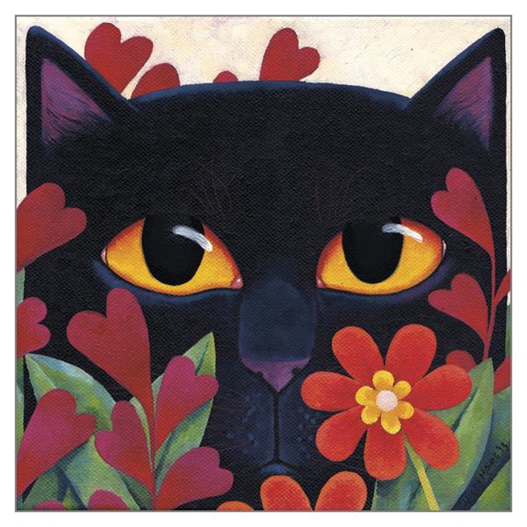 Black Cat 'n' Flowers Art Print by Vicky Mount - Whimsical Gothic Home Decor for Living Room & Bedroom