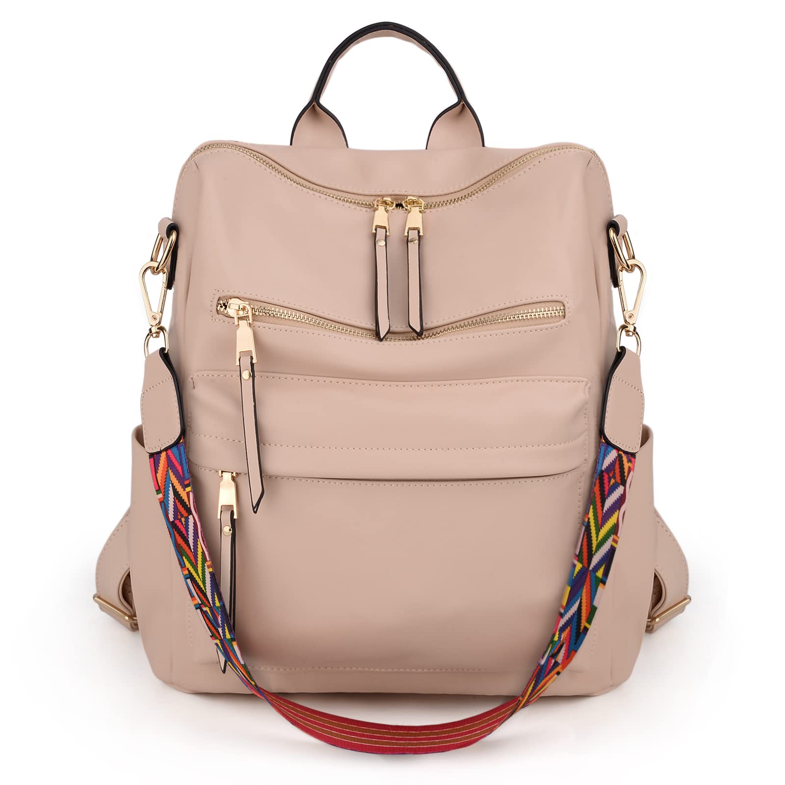 UTO Vegan Leather Backpack Purse for Women - Stylish Designer Shoulder Bag with Detachable Colorful Strap | Perfect for Travel, Work & Daily Use
