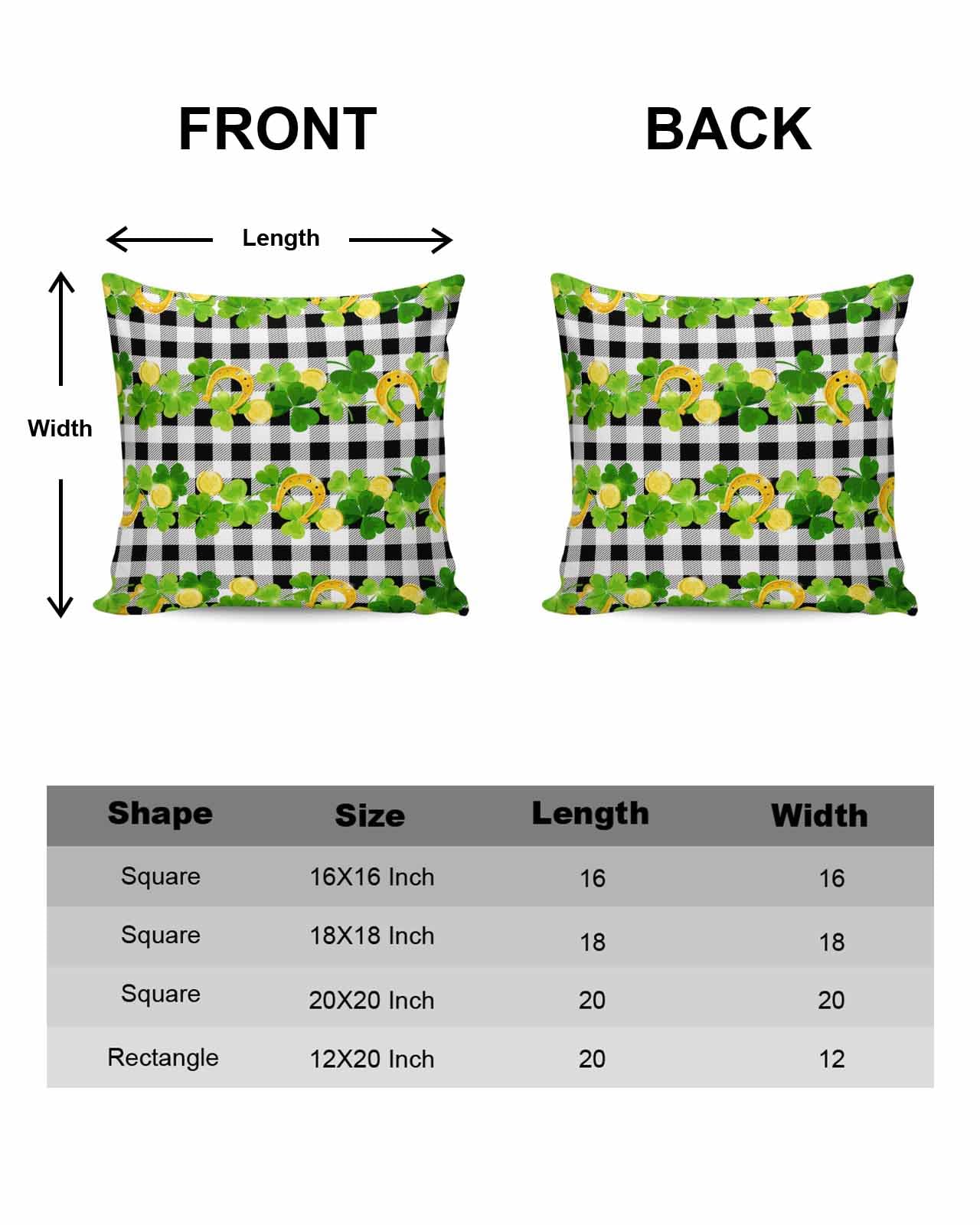St. Patrick's Day Lucky Clover Pillow Covers 16x16 Inch Set of 2 - Rustic Linen Decorative Square Throw Pillow Covers with Buffalo Plaid Design - Perfect for Patio, Sofa, Couch & Bedroom Decor