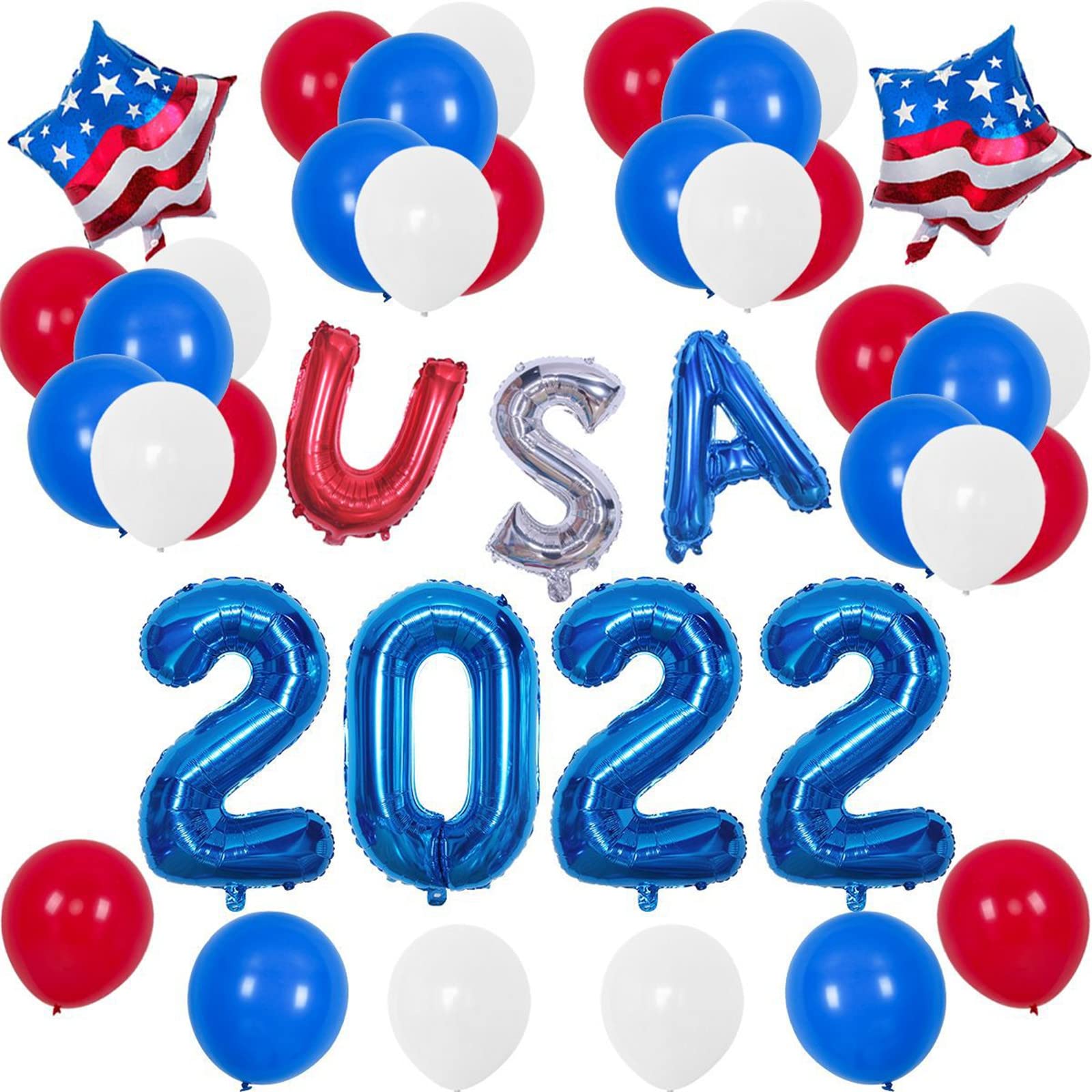 39-Piece 4th of July Balloon Decorations Kit - Patriotic Navy Blue, Red, White & Gold Confetti Latex Balloons with Foil Star Balloons for Independence Day Party Decor | Perfect for Backyard BBQs, Pool Parties & Festive Celebrations