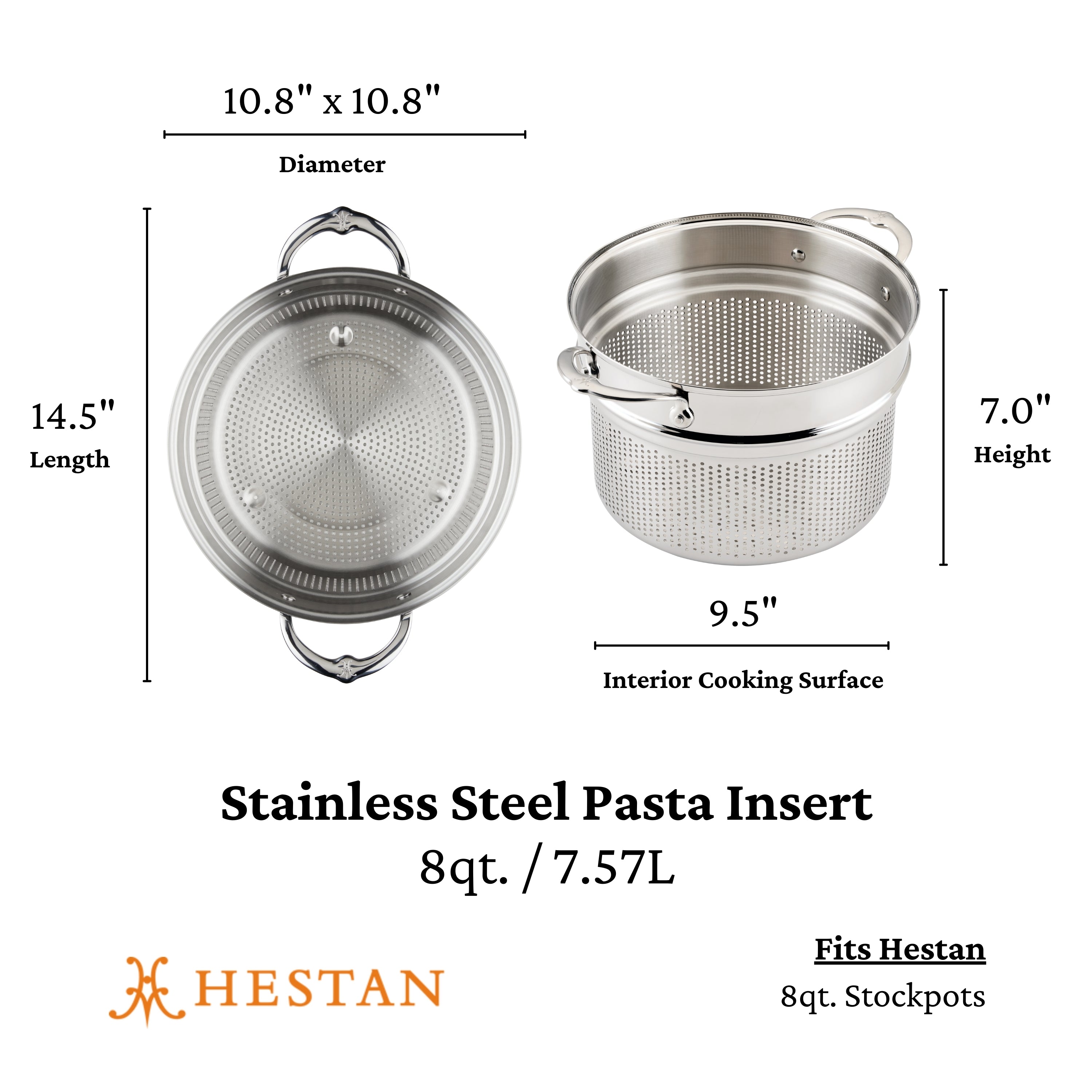 8.0 Quart Stainless Steel Pasta Insert Pot with Lid - Perfect for Cooking Spaghetti, Lasagna & Noodles - Ideal for Home Kitchens & Restaurants