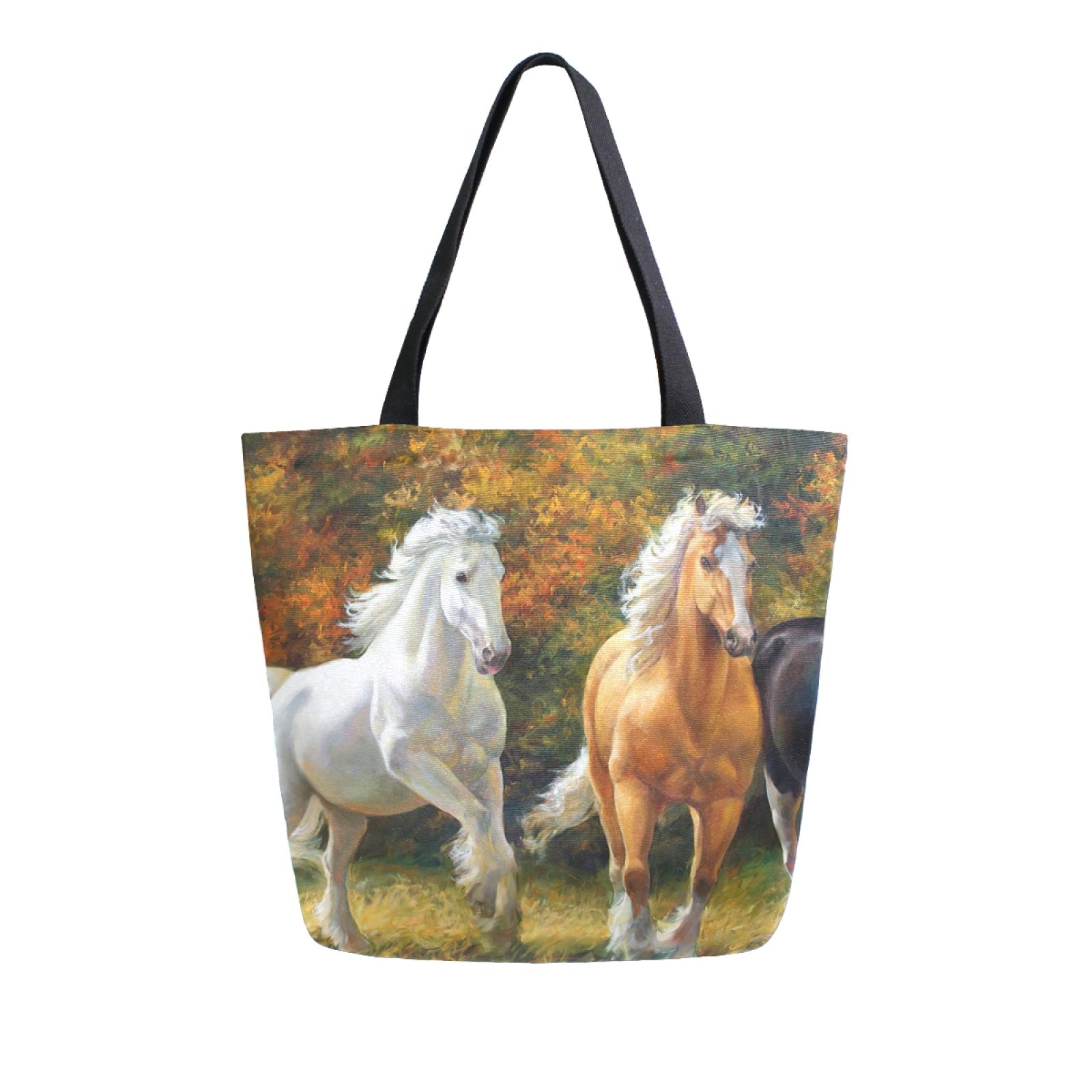 Durable Horse Canvas Tote Bag - Large Reusable Shopping & Beach Bag for Groceries, Outdoor & Painting