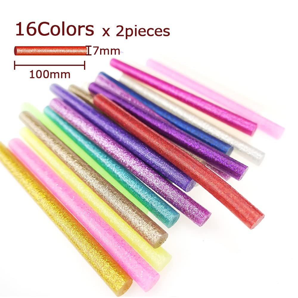**16-Color Glue Gun Kit with 32 Glue Sticks, 5-Blade Carving Knife, Anti-Static Wristband & Pointed Tweezers - 40W Fast Heating for DIY Crafts, Home Repairs & School Projects**