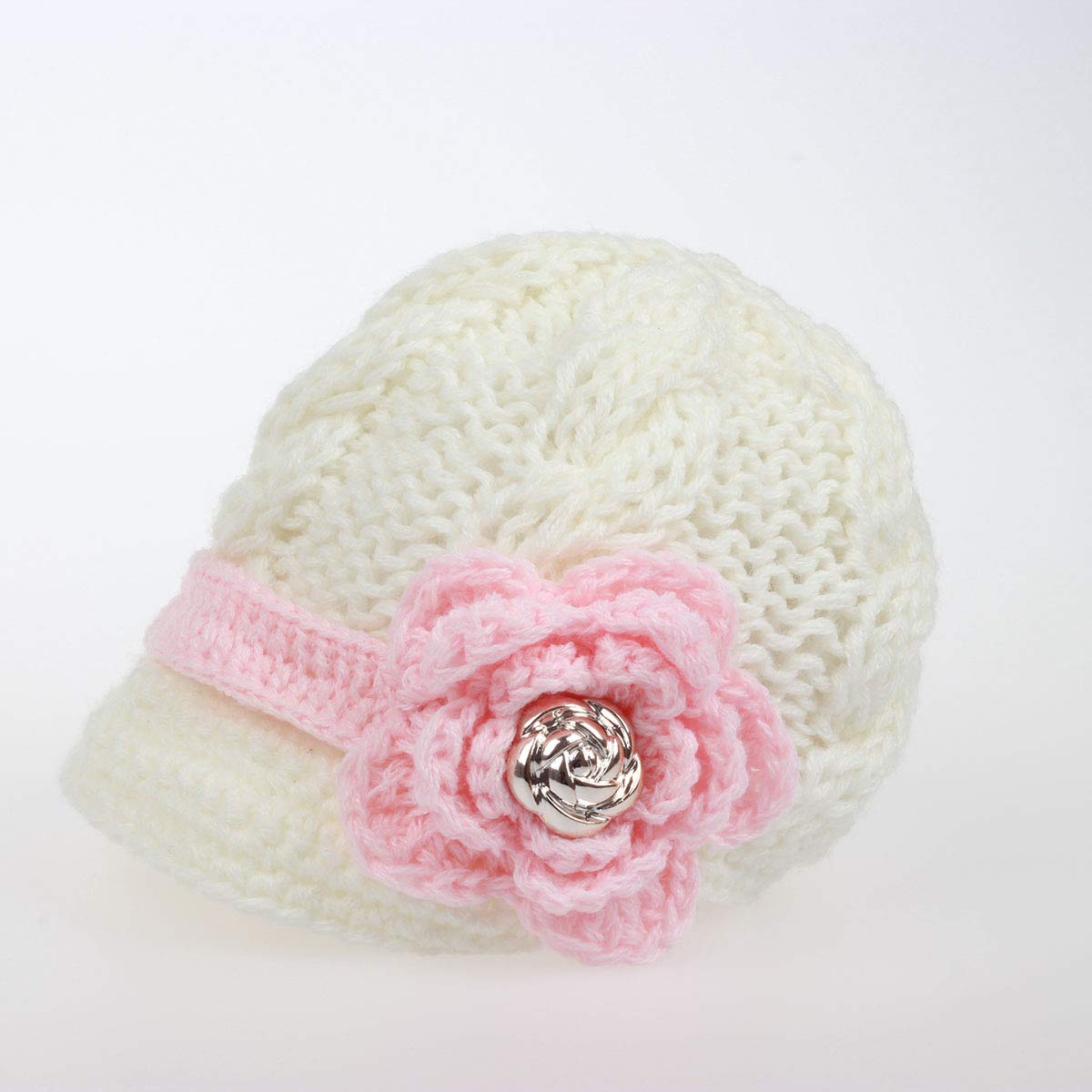 Handmade Crochet Knit Brim Cap Hat for Newborn Baby Girls - Soft & Comfortable Infant Beanie for Toddlers - Perfect for Photoshoots, Outings & Special Occasions