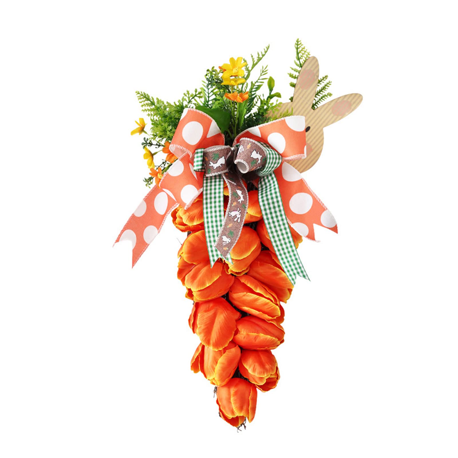 Artificial Tulips Flower Teardrop Wreath - 27.6 Inch Orange Spring Summer Tulip Swag with Easter Bunny Decor | Floral Wreath Garland for Front Door, Easter Welcome Hanging Decoration | Perfect for Home, Party, Wedding & Seasonal Decor