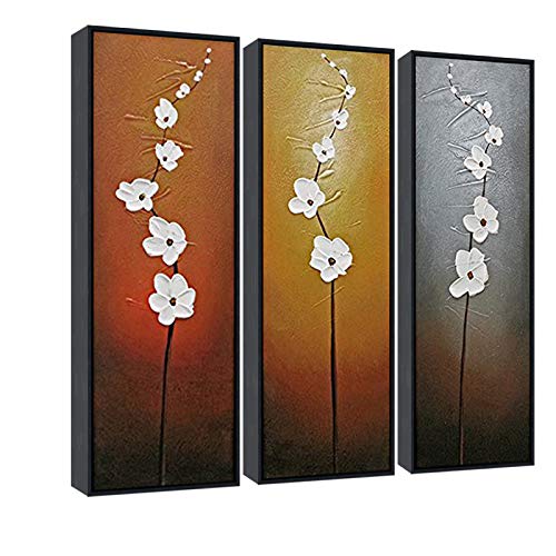 Wieco Art Modern Contemporary Floral Framed Canvas Wall Decor - 3 Panel Hand Painted Abstract Oil Painting for Living Room, Bedroom & Office - Perfect for Home Decor & Interior Design