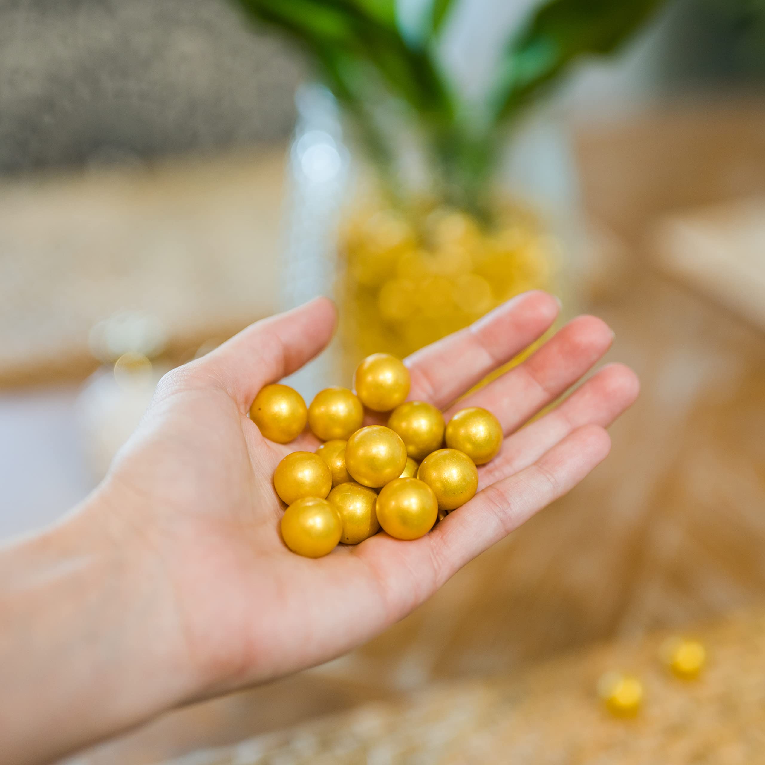 Galashield Gold Glass Marbles for Vases - 5lb Bulk Vase Fillers (400pcs) | Decorative Round Glass Beads for Home Decor, Centerpieces & Floral Arrangements