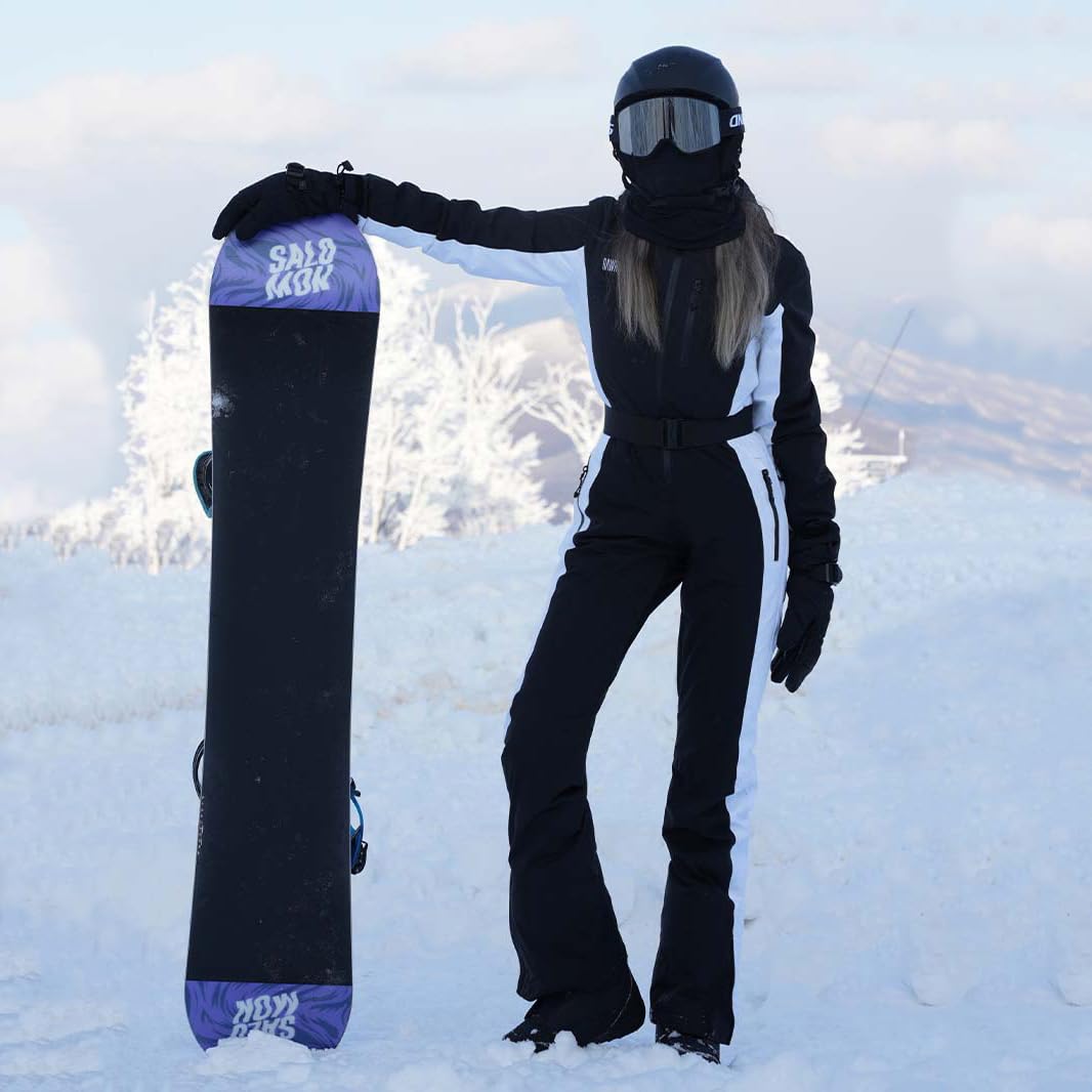 HOTIAN Women's Slim Fit Waterproof Ski Suit - One Piece Snowboard Jumpsuit for Winter Outdoor Activities | Warm & Comfortable Snowsuit for Skiing, Snowboarding & Cold Weather Adventures