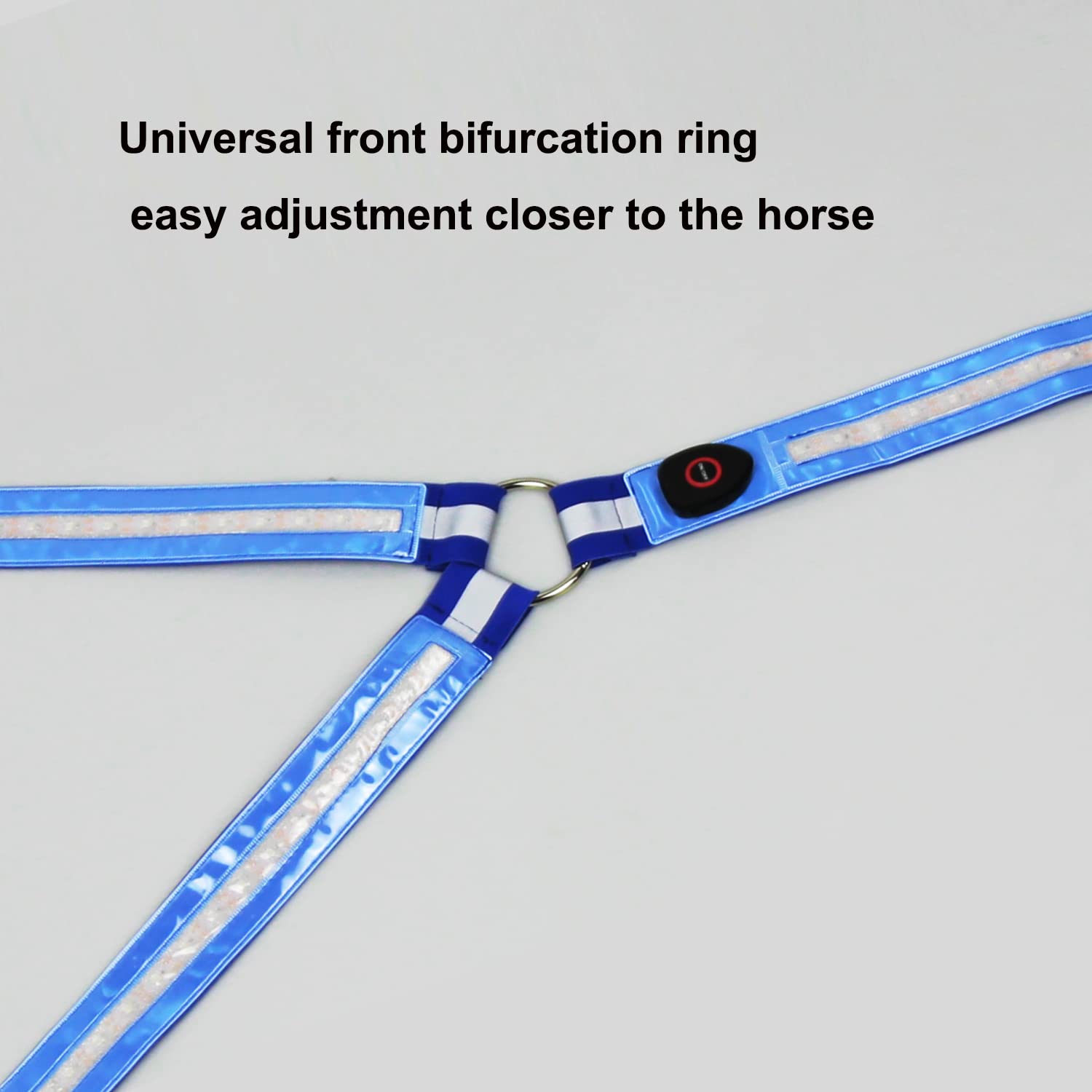 A&K L'YDIA LED Horse Breastplate Collar - USB Rechargeable, 3 Adjustable Lighting Modes, Reflective Elastic Night Flashing Light Bar Harness for Equestrian Show, Horse Riding & Night Safety (Blue)
