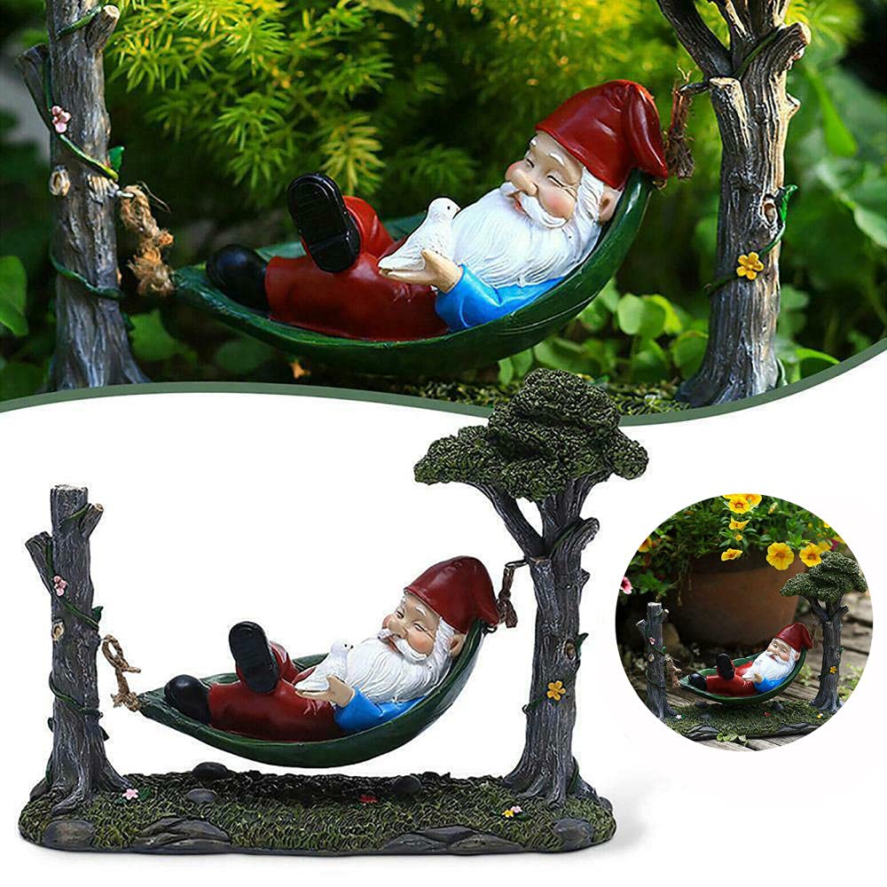 Funny CZYSKY Sleeping Garden Gnome in Hammock - Resin Outdoor Decor Statue for Yard, Lawn & Garden Creative Decoration | Perfect for Backyard, Patio, Flower Beds & Outdoor Themed Parties (1PC)