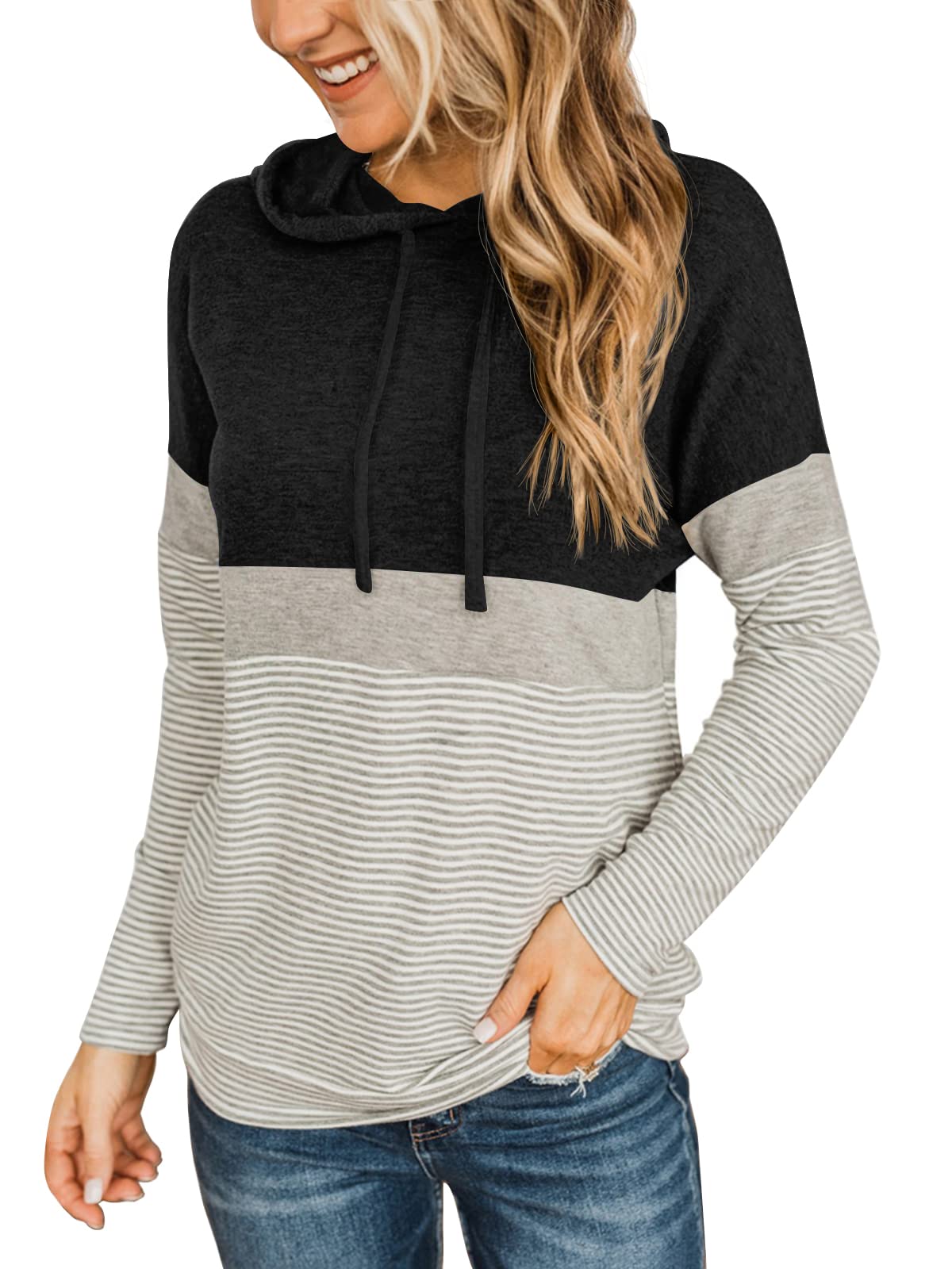 PrinStory Women's Long Sleeve Color Block Pullover Hoodie - Casual Fall Sweatshirt for Women 2023 | Cozy Loungewear, Streetwear & Autumn Outfits