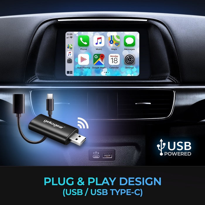 Adesso Gekogear Orbit A100 Wireless Bluetooth CarPlay Adapter for iPhone - Seamless Hands-Free Calling & Music Streaming in Your Car
