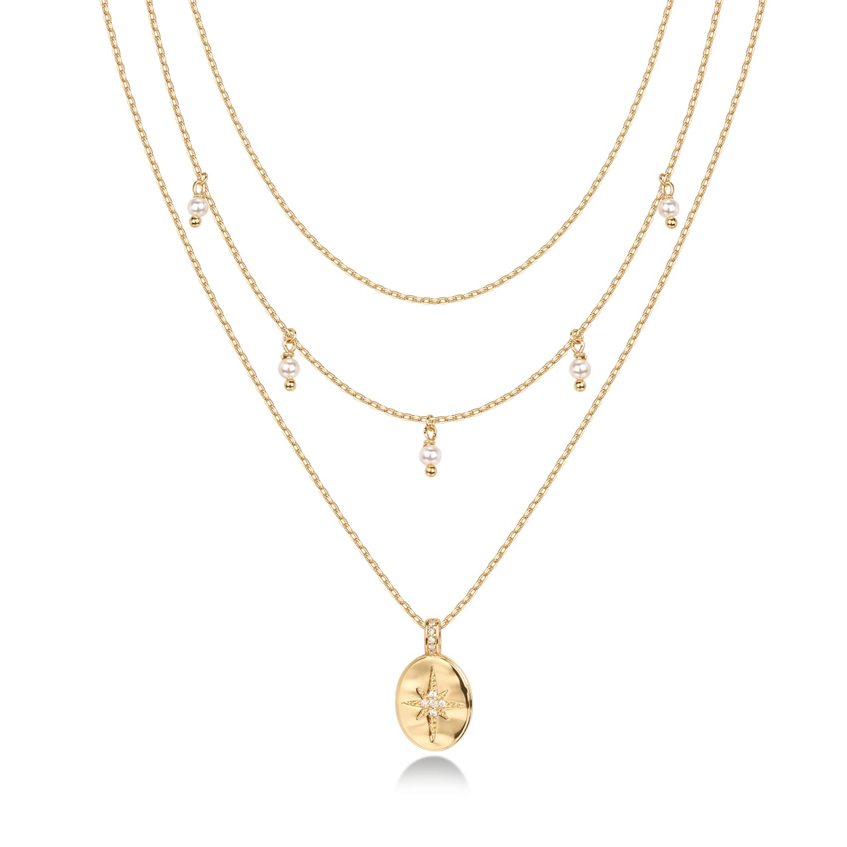 PAVOI 14K Gold Plated Layering Necklace Set for Women - Minimalist Bar, Circle, Lotus, Disc & Dog Tag Pendants - Elegant Everyday Jewelry for Office, Date Night & Special Occasions