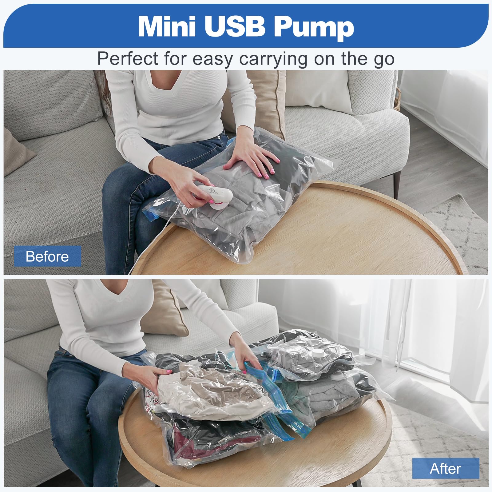 VMstr Travel Vacuum Storage Bags with Electric Pump - 8 Pack Space Saver Bags for Clothes & Bedding | USB Powered Portable Compression Bags for Travel, Moving & Seasonal Storage