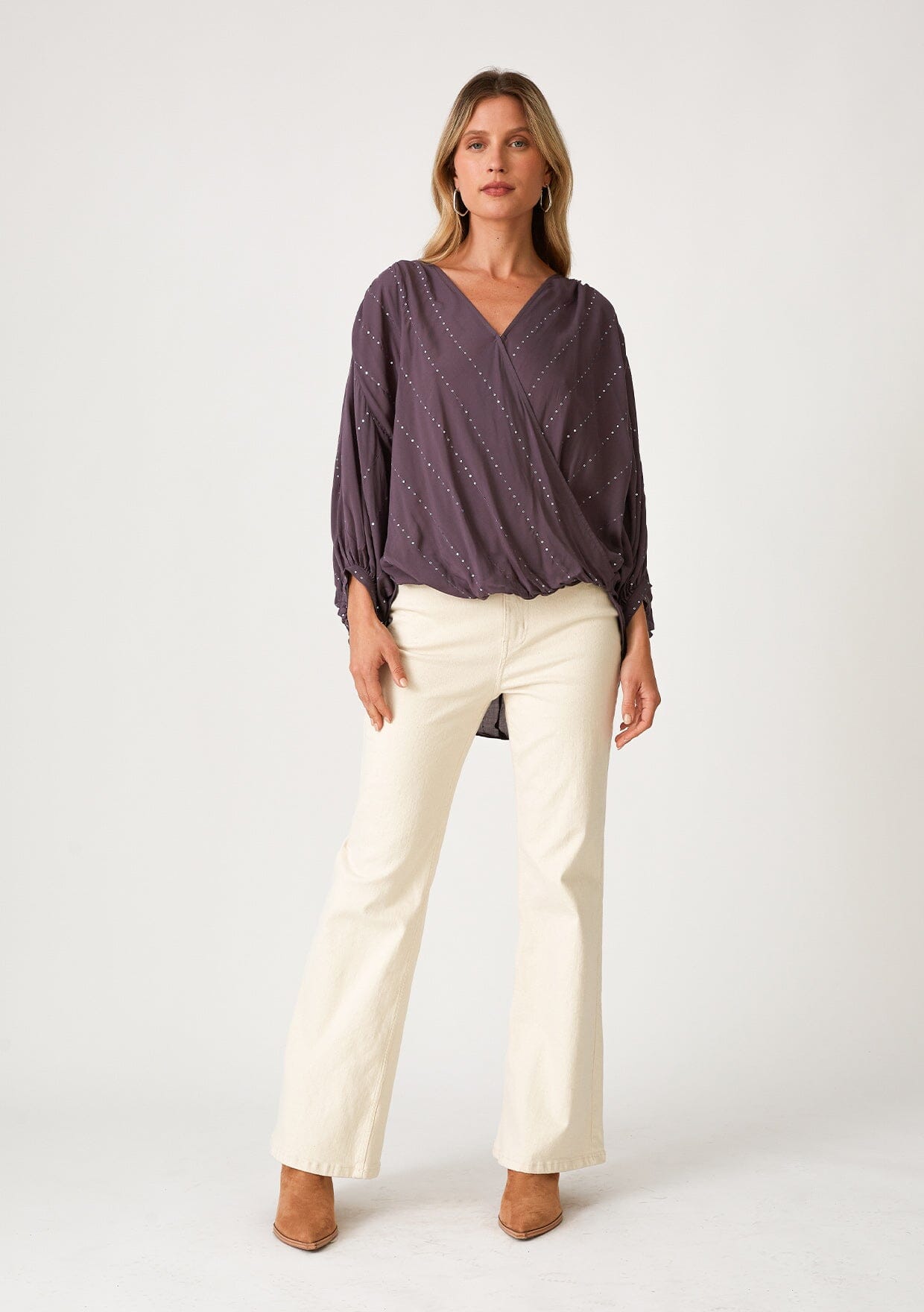 Aria Surplice Top for Women - Elegant V-Neck Blouse with Flowy Sleeves | Perfect for Office Wear, Date Night & Summer Outfits