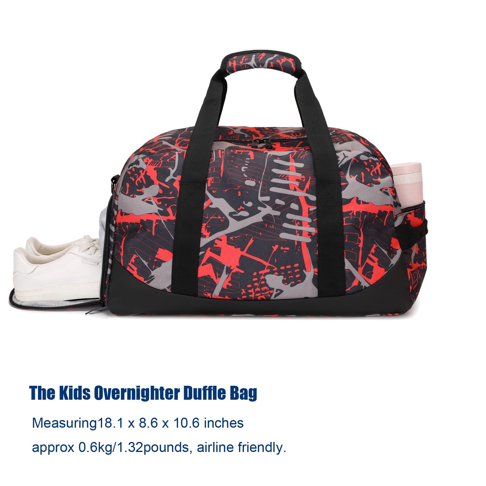 Octsky Sports Duffel Bag - Waterproof Gym Bag with Separate Shoe Compartment & Wet Pocket - Small Travel Overnight Bag for Men & Women - Perfect for Gym, Workout, Weekend Trips & Sports Travel (Red Graffiti)