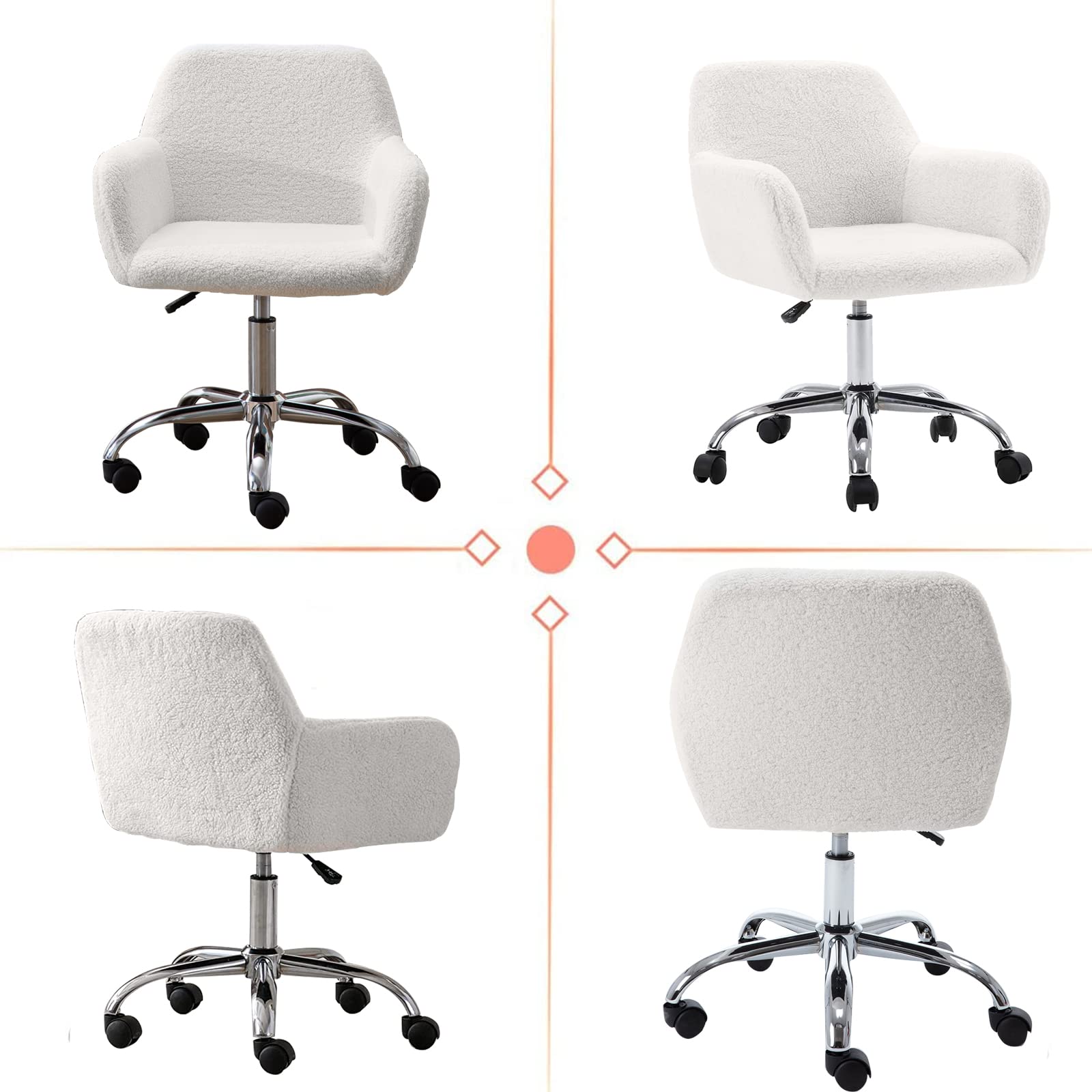 Henf Faux Fur Office Chair - Modern Swivel Desk Chair with Wheels, Tufted Vanity Chair for Home Office & Kids Room, White - Perfect for Work, Study & Makeup Station