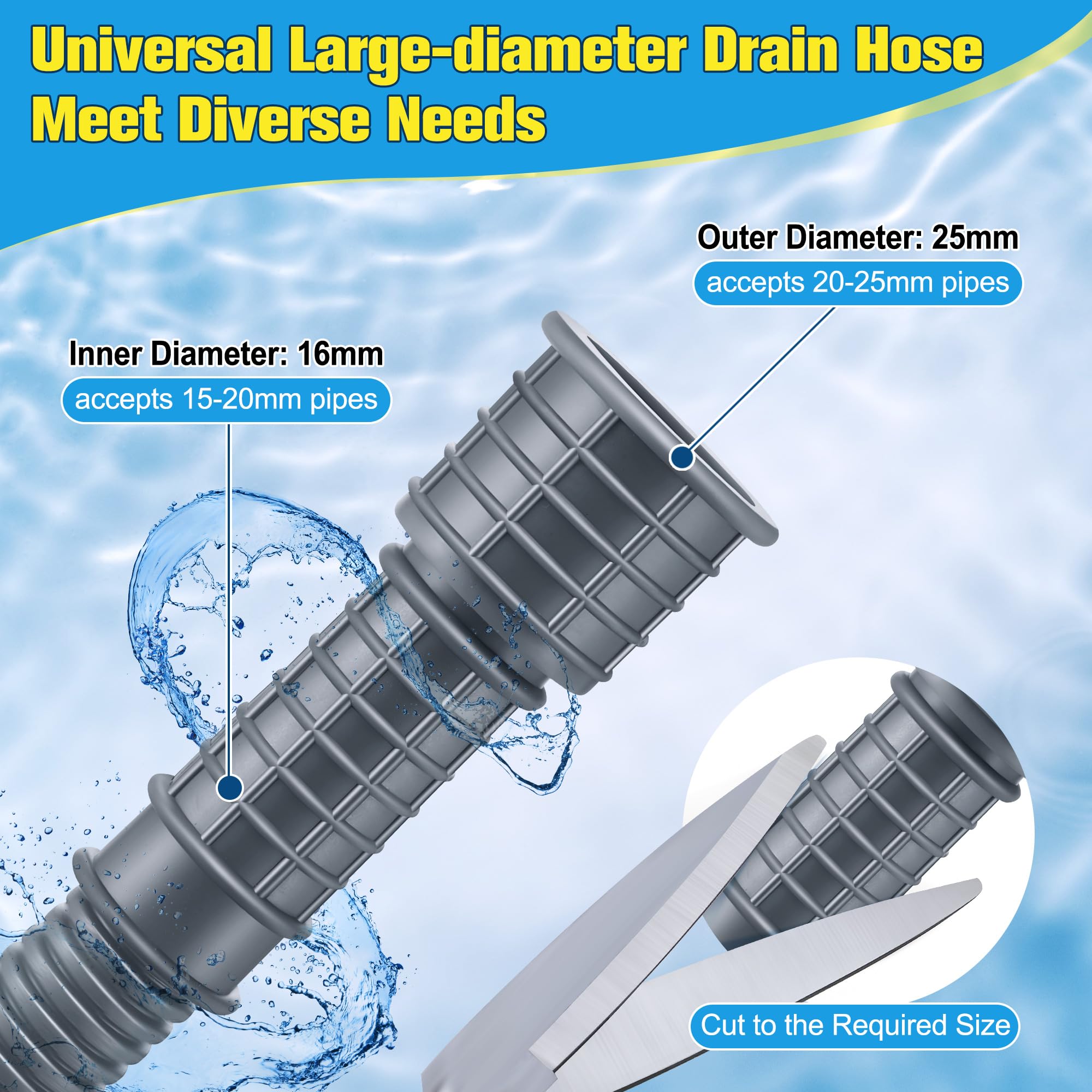 Saillong Patent Pending Universal Dehumidifier Drain Hose - 6.5ft Flexible Replacement Hose with Adjustable Rubber Adapter & Connect Clamp for Dehumidifiers, AC Units | Perfect for Basement, RV & Home Moisture Control