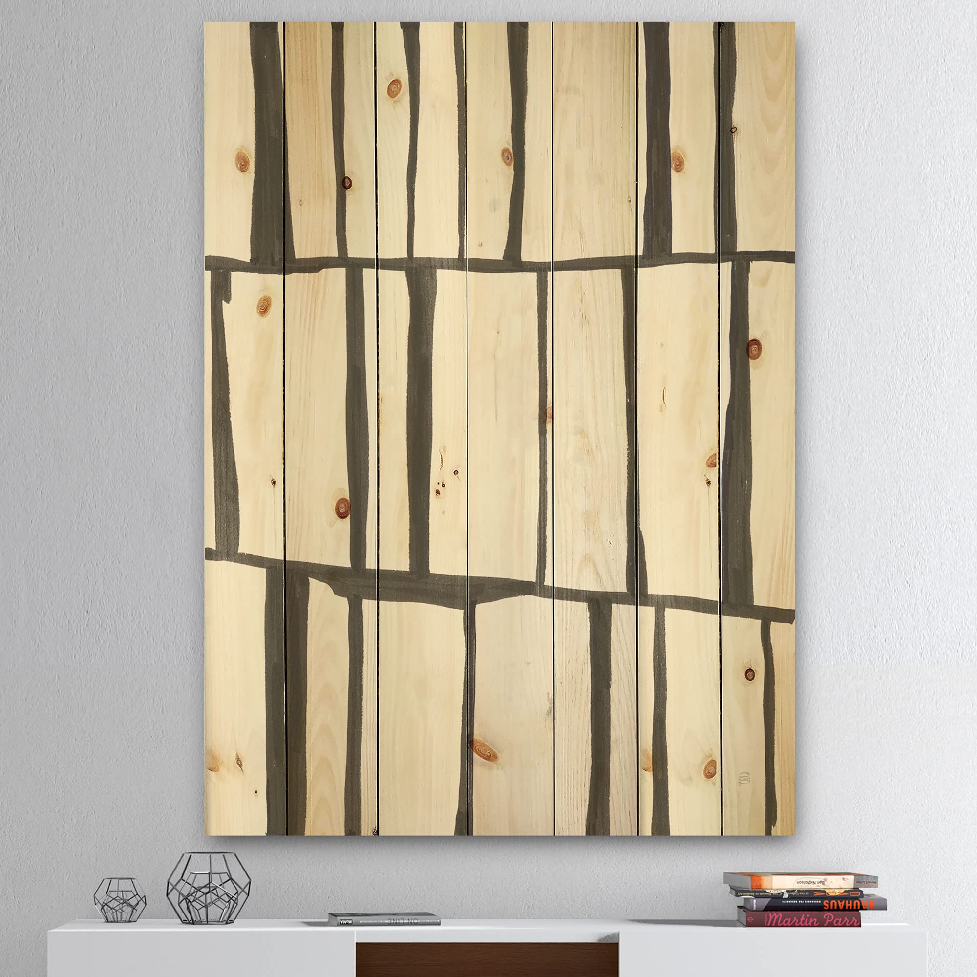Mid-Century Modern Wood Wall Art - Abstract Black & White Pine Panels for Home Decor