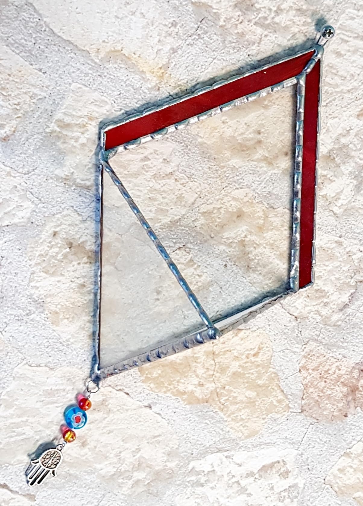 Transparent Diamond-Shaped Stained Glass Terrarium with Red Frame - Indoor Planter for Succulents, Air Plants & Home Decor | Perfect for Gardening, Office Desk & Unique Gift Ideas