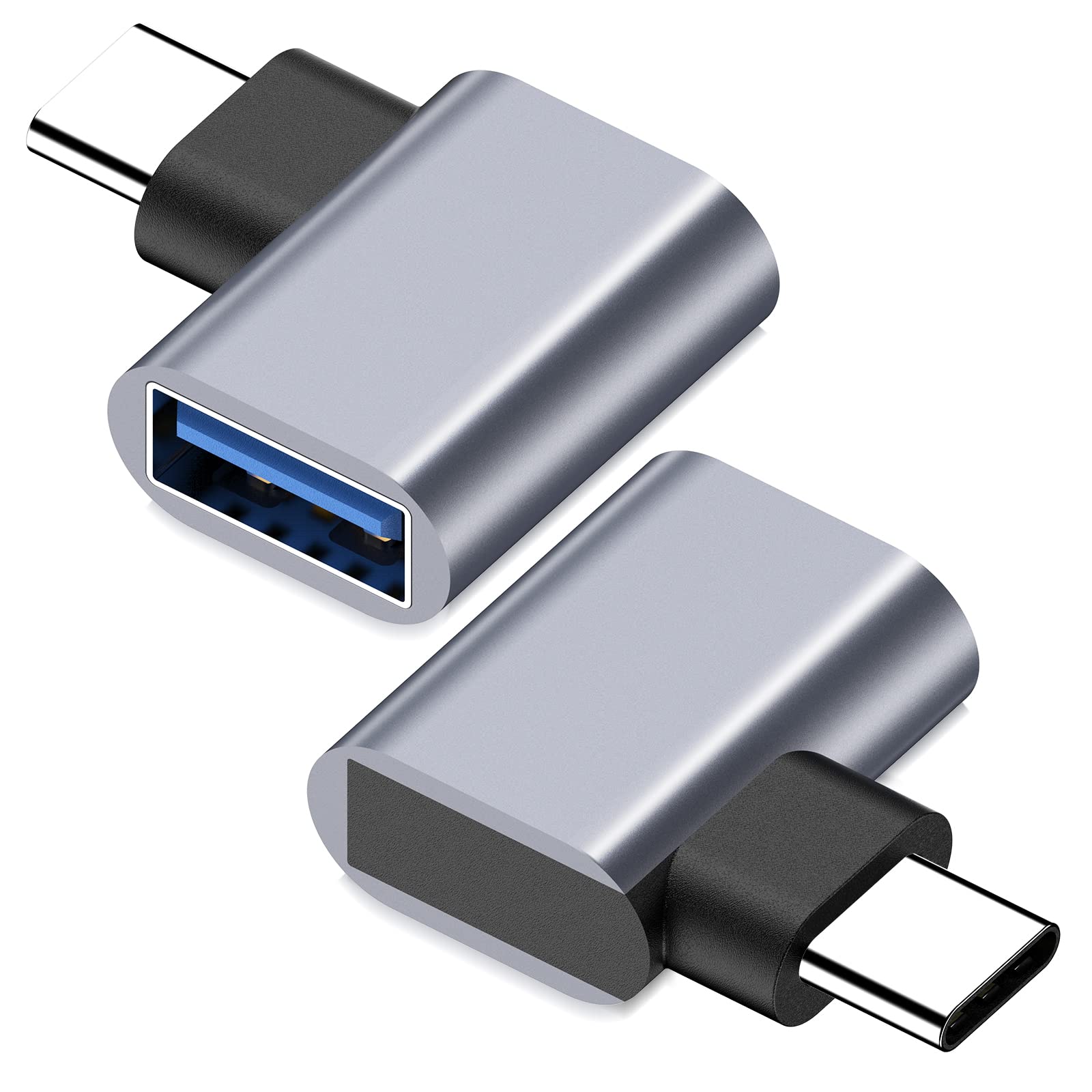 90° USB C to USB Adapter 2 Pack - Right Angle Type C to USB-A 3.0 for MacBook, iPad, Galaxy - Perfect for Tight Spaces & Cable Management