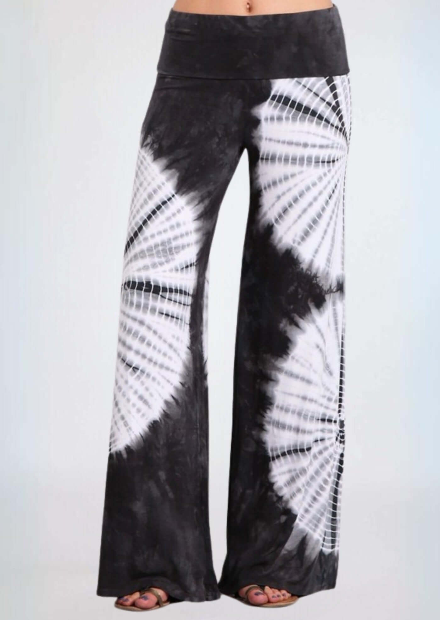 Groovy Grey Tie Dye Palazzo Pants - Made in USA | Boho Chic Women's Lounge Wear for Yoga, Beach & Festival Outfits