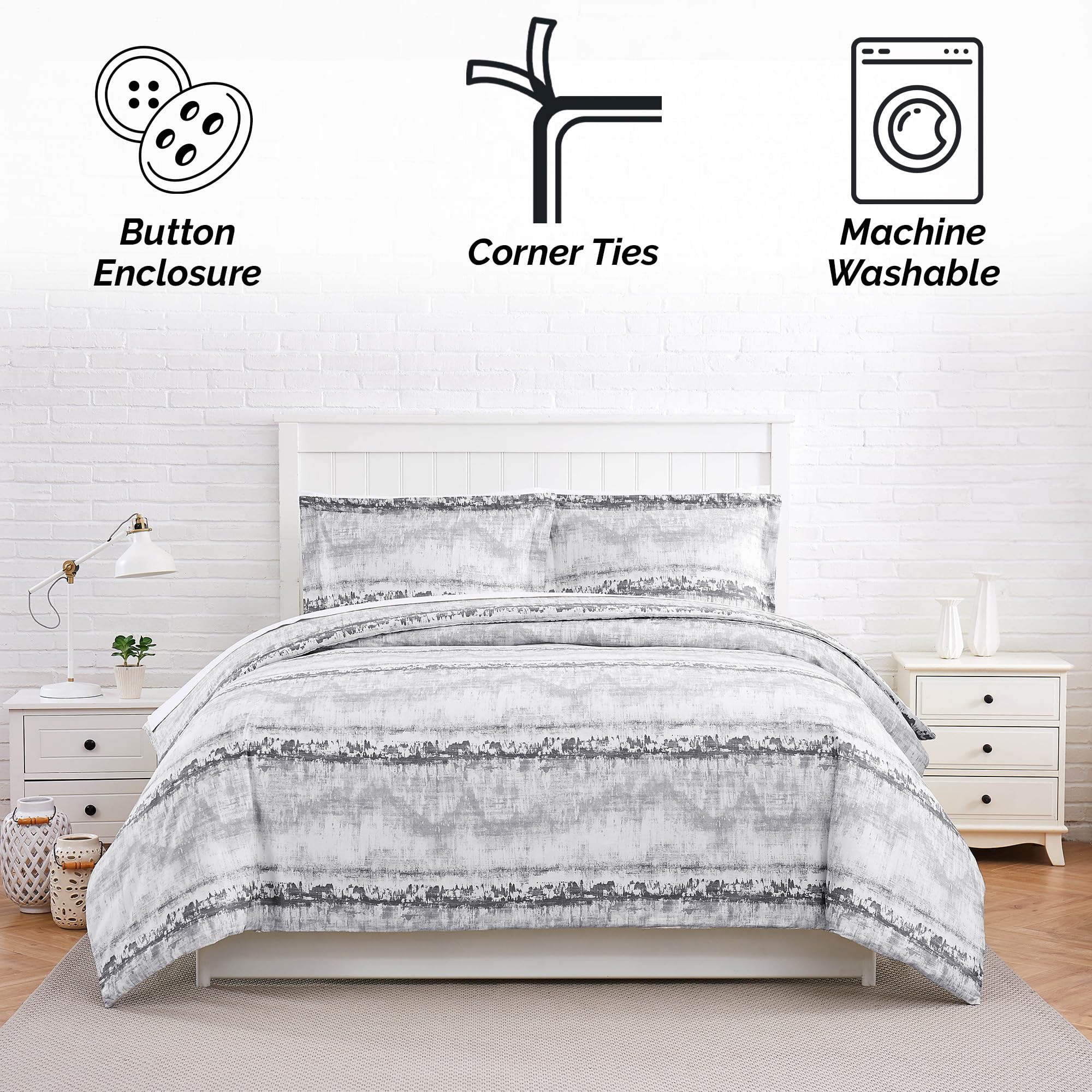 100% Cotton King Size Duvet Cover - Soft 300 Thread Count Sateen Weave | Luxury Hotel Collection | Machine Washable Grey Comforter Cover for California King Beds | Perfect for Master Bedrooms & Guest Rooms