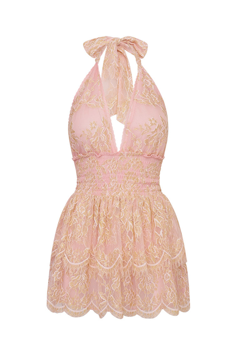 Deanna Lace Mini Halter Dress - Sexy Summer Party Dress for Women, Beach Wedding Guest Outfit, Clubwear & Date Night Dress