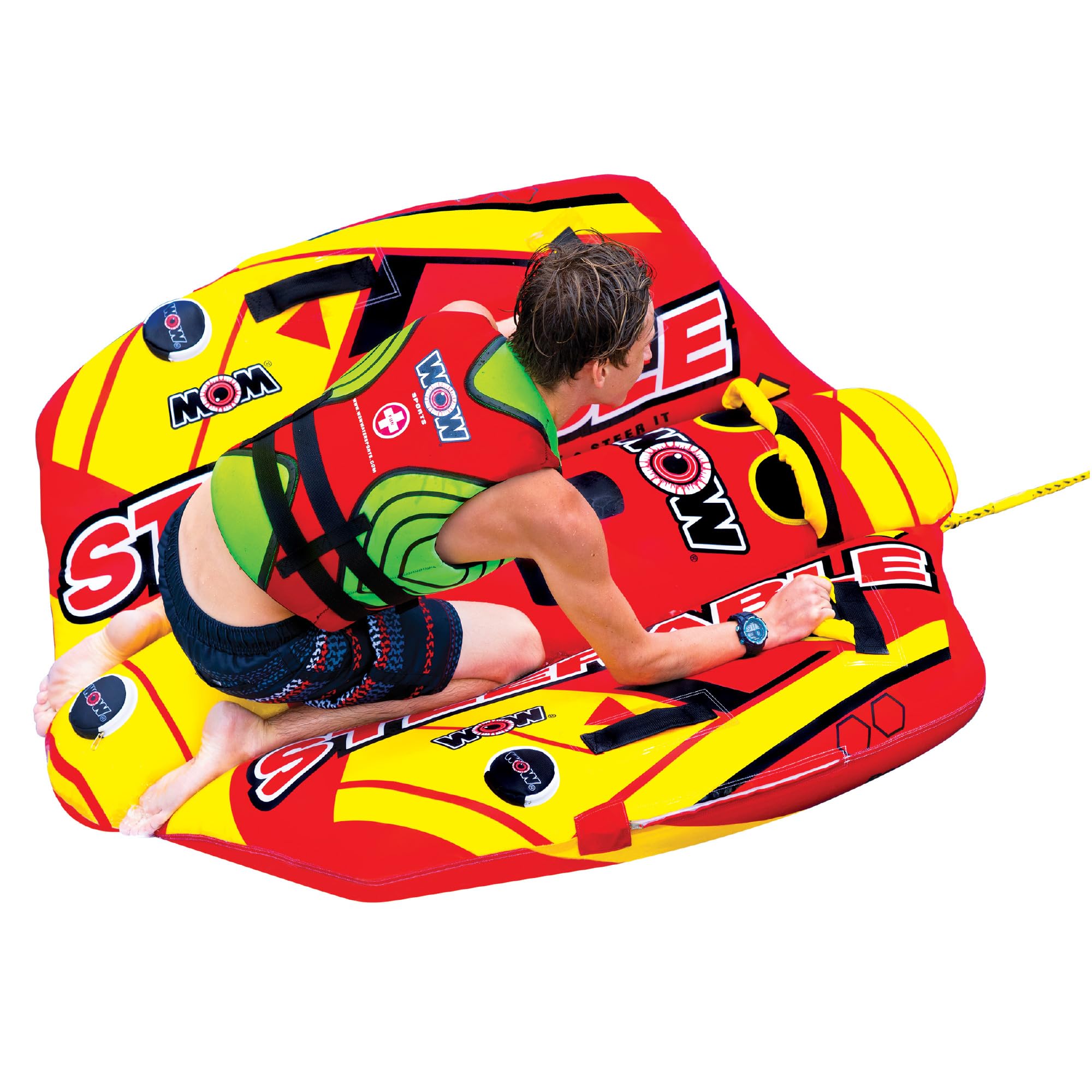 WOW Sports 1 or 2 Person Inflatable Steerable Tube for Boating - Take Control of the Ride (Model 19-1090) | Perfect for Family Fun, Water Sports & Lake Adventures