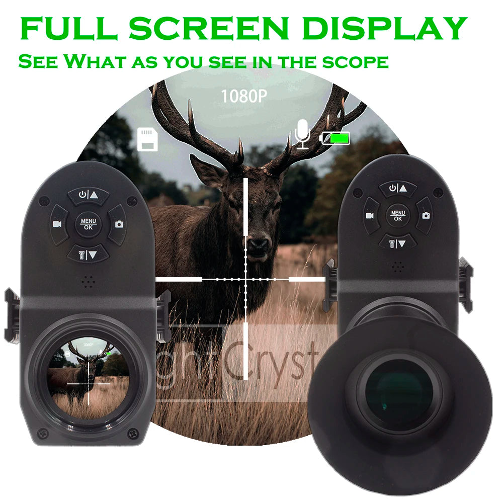 Infrared Hunting Night Vision Scope - 1080p HD Clip-On Monocular with DVR & Thermal Imaging for Sniper Rifles | Perfect for Low-Light Hunting, Wildlife Observation, and Tactical Operations