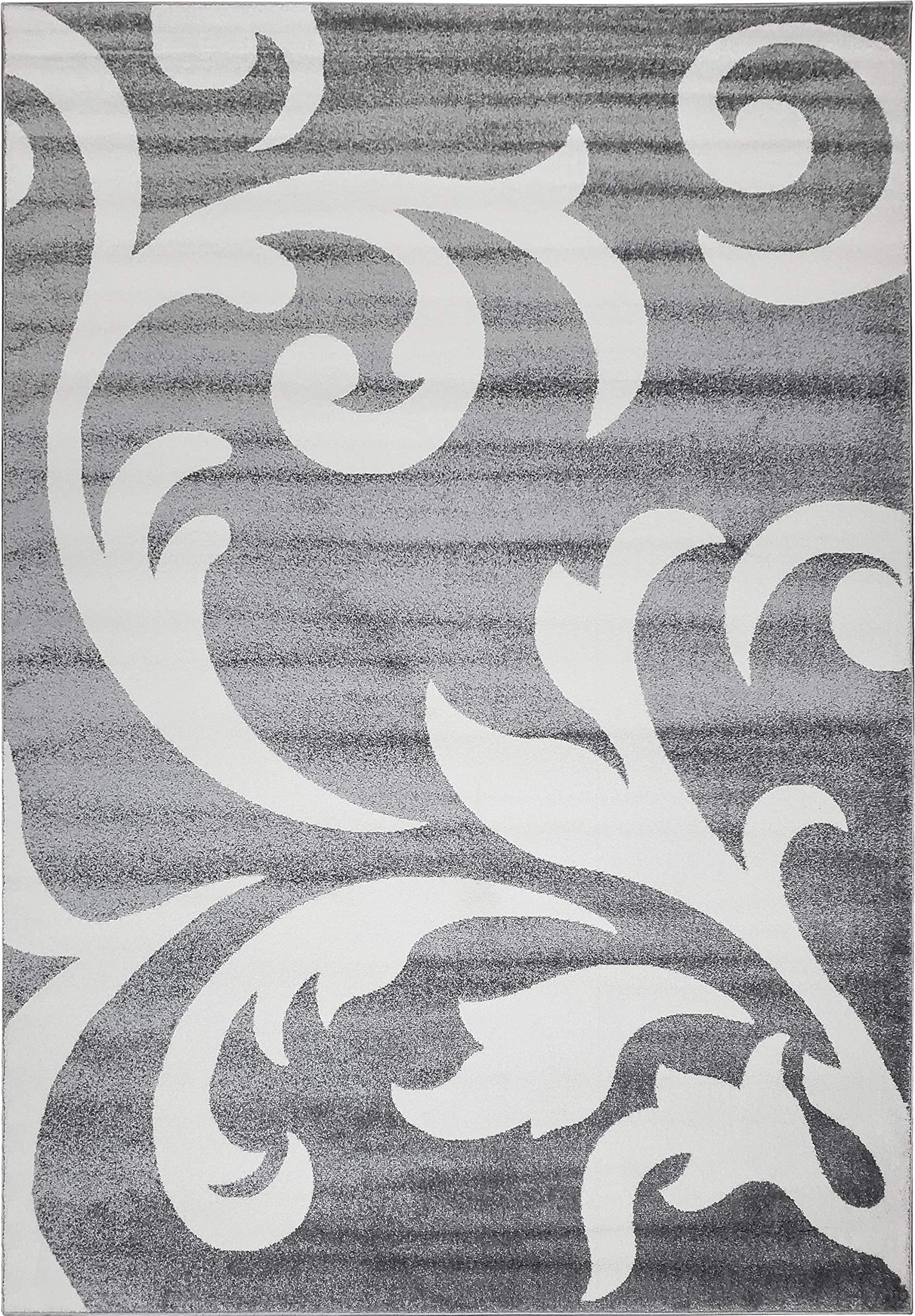 Dole Floral Area Rug 8x10 Feet - White & Gray Wine Pattern Modern Living Room Rug - Soft Non-Slip Floor Carpet for Bedroom, Dining Room, Home Decor