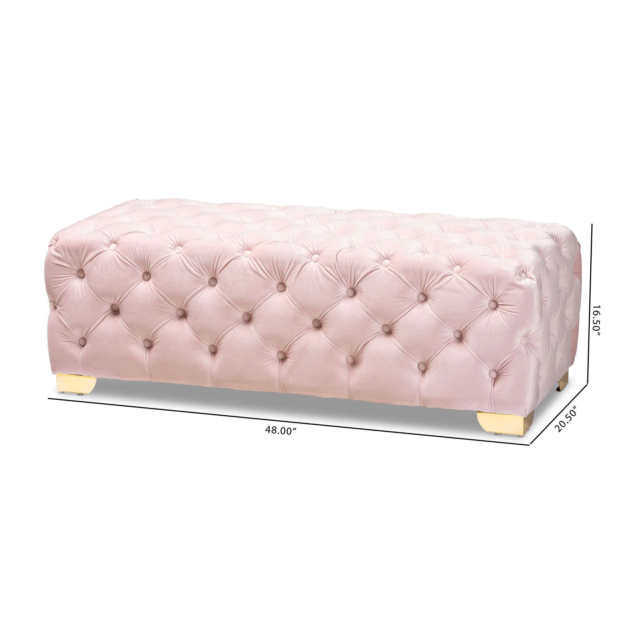 Baxton Studio Light Pink & Gold Ottoman with Storage - Modern Tufted Footrest Stool for Living Room, Bedroom, or Office Decor