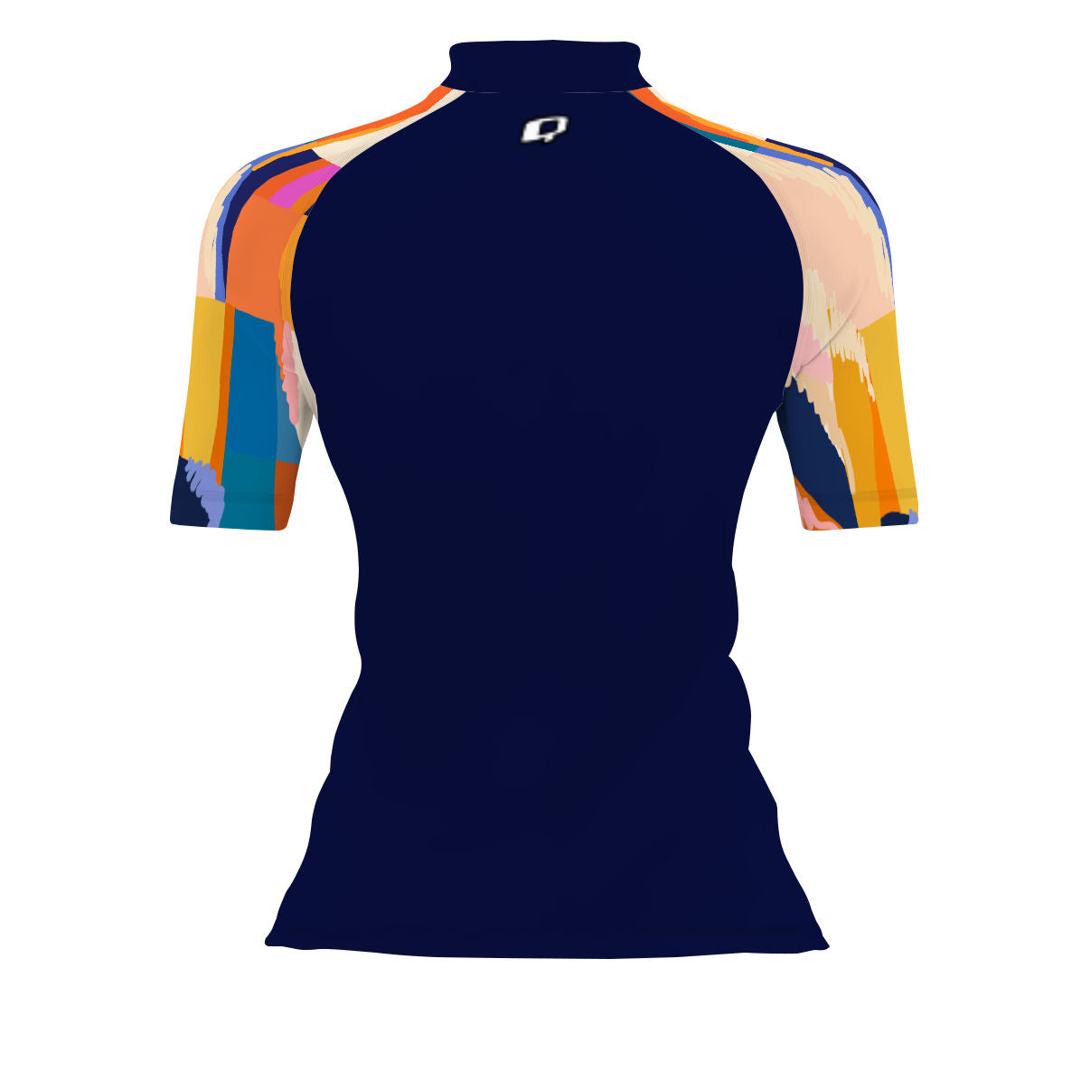 Women's UPF50+ Short Sleeve Rash Guard - Sunset Orange Squares Print - Surfing, Swimming & Beachwear for Sun Protection