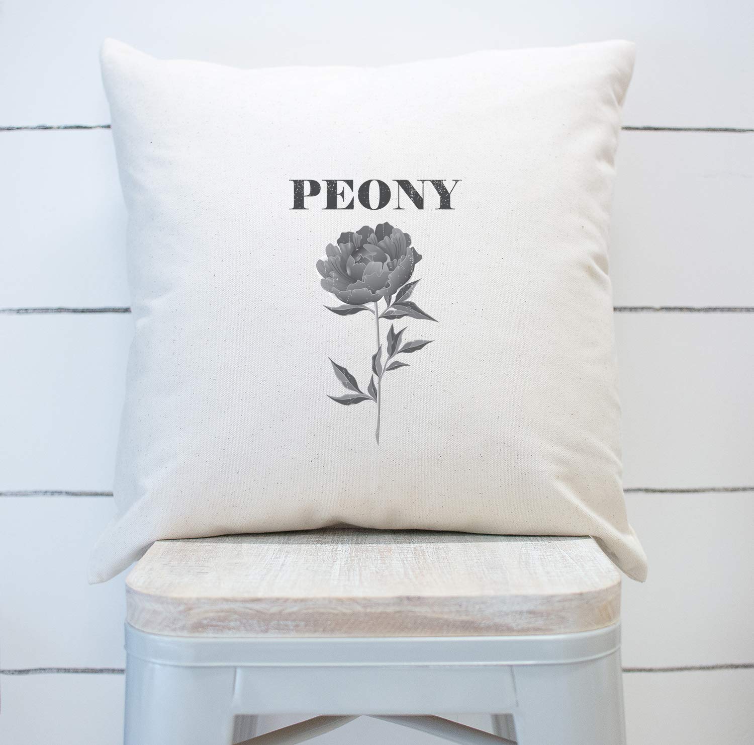 Farmhouse Throw Pillow Cover 20x20 Inch - Peony Flower Design Decorative Pillow Case for Couch, Sofa & Bed - Soft White Home Decor Accent for Living Room, Bedroom & Nursery