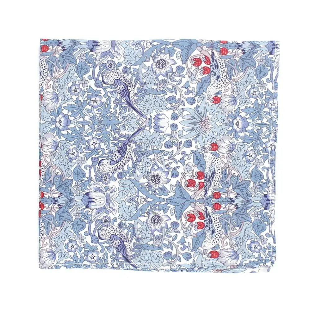 L A Smith Strawberry Thief Spring Blue Hank - Premium Liberty Fabric Handkerchief for Women, Gift & Everyday Carry | Vintage Floral Design for Spring Fashion & Special Occasions