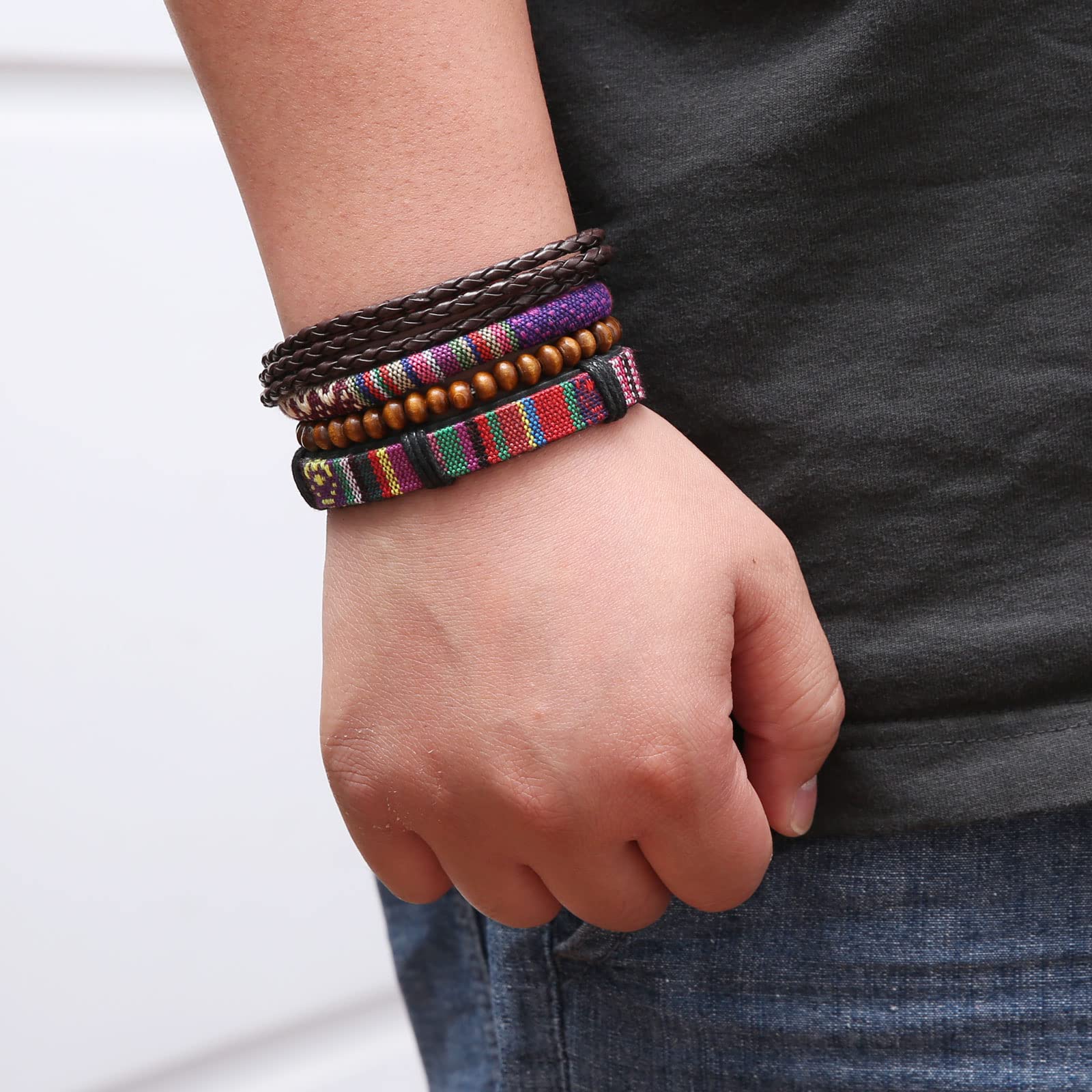 HZMAN Mix 6 Wrap Bracelets for Men & Women - Handmade Hemp Cord Ethnic Tribal Wristbands - Boho Style Jewelry for Casual Wear, Festivals & Gifts