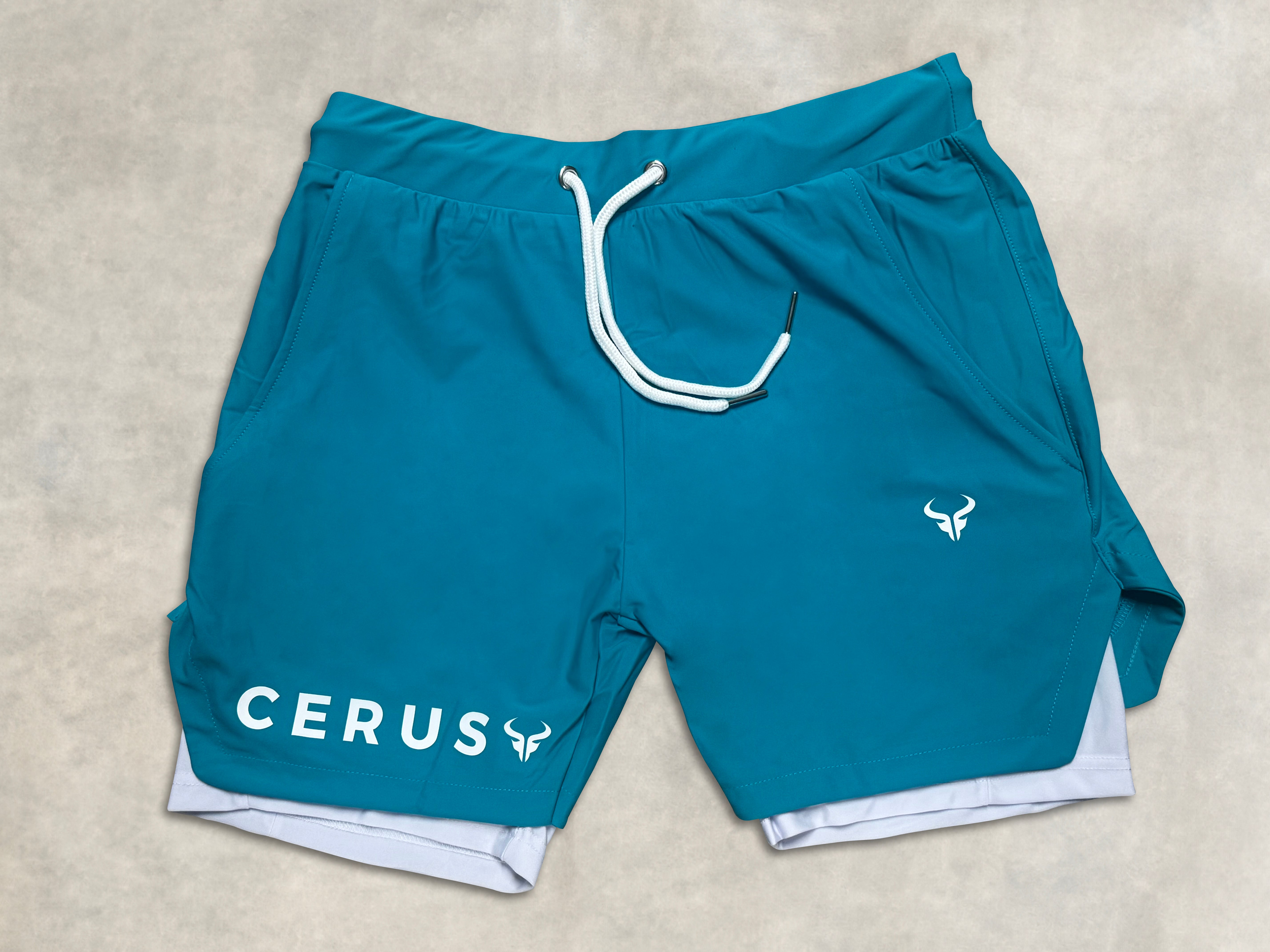 Cerus Teal Apex 2-in-1 Running Shorts with Built-in Liner - Moisture Wicking Athletic Shorts for Men - Perfect for Gym Workouts, Jogging & Outdoor Activities