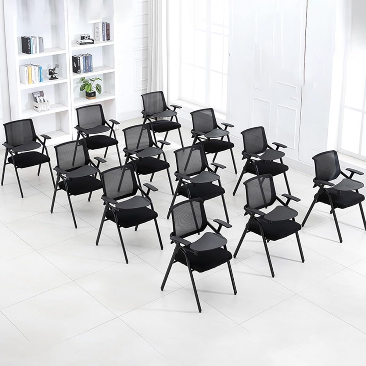 Ergonomic Folding Desk Chair for Small Spaces - Adjustable Mesh Office Chair with Steel Frame, Armrests, Writing Board & Cup Holder - Perfect for Home Office, Study & Student Use (Orange)