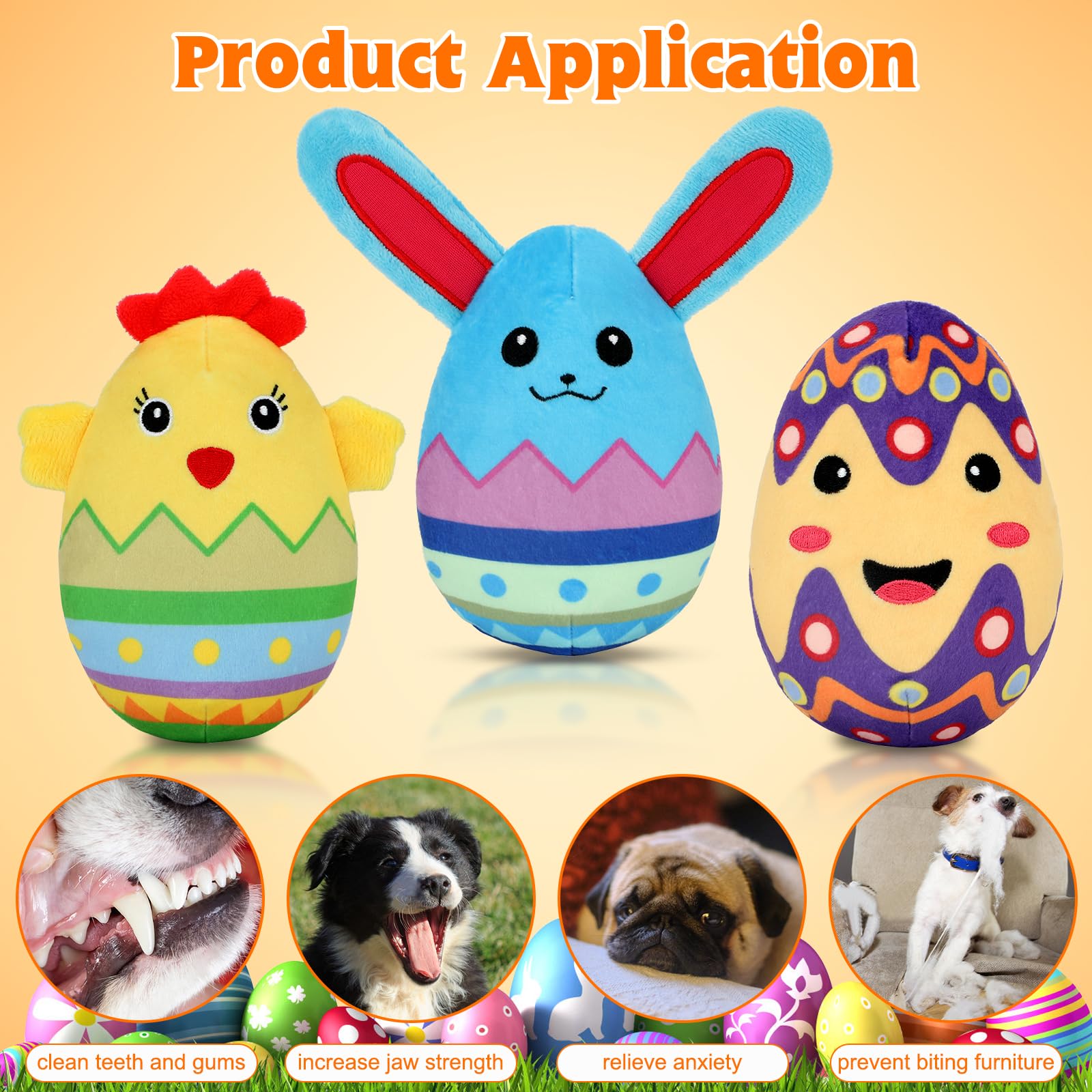 YUEPET 3-Pack Easter Egg Dog Toys - Squeaky Chew Toys for Dental Cleaning & Anxiety Relief in Small/Medium Dogs - Plush Easter Gift Set (Chicken, Rabbit, Egg) - Perfect for Playtime, Training Rewards & Holiday Gifting