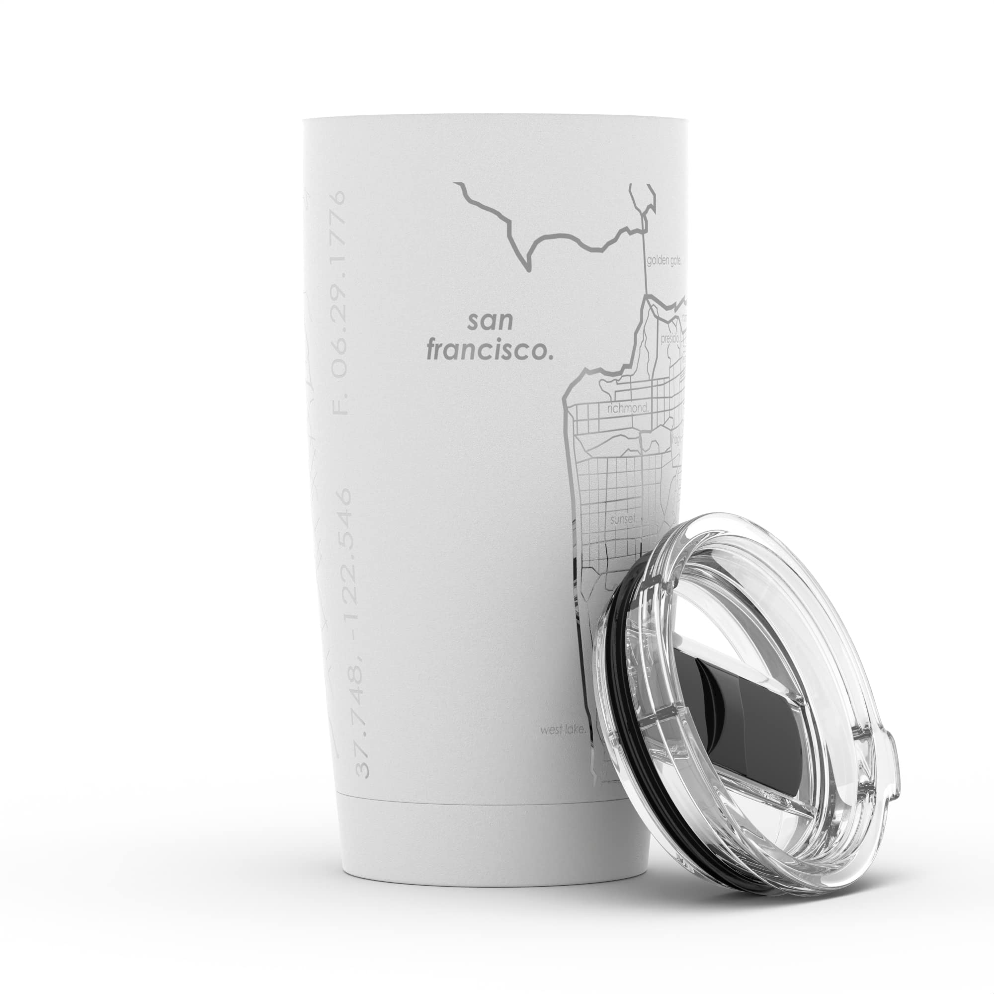 Personalized San Francisco California Map Stainless Steel Tumbler - 20oz Insulated Travel Mug with Etched City Design, White - Perfect for Coffee, Tea & Outdoor Adventures