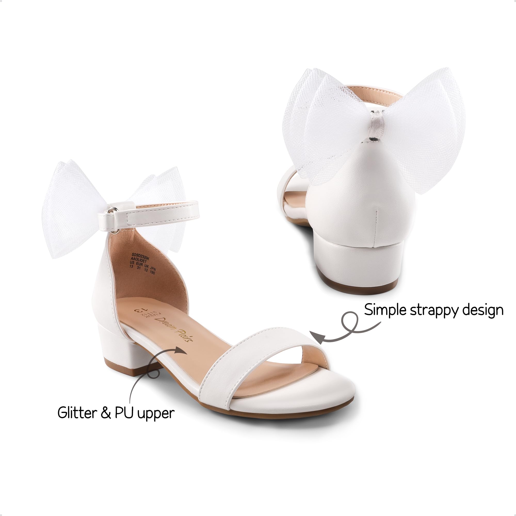 **Dream Pairs Girls' Low Heel Sandals with Interchangeable Bow & Flower Ankle Straps – Comfortable Dress Pumps for Weddings, Parties & Special Occasions**    *(Perfect for flower girls, birthday celebrations, and formal events – stylish & versatile for little and big kids!)*