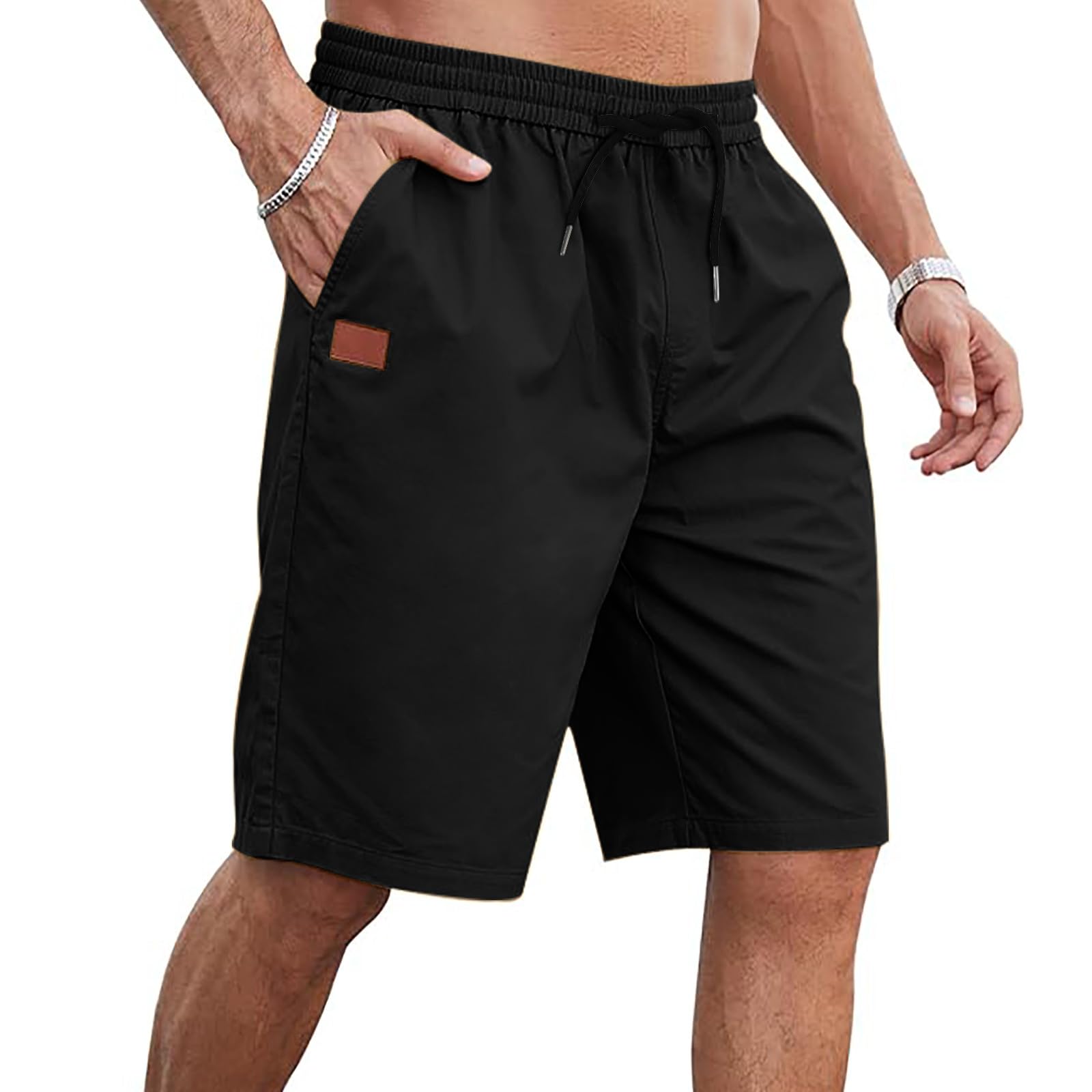 **Men's Athletic Shorts - Summer Casual Cargo Shorts with Elastic High Waist & Drawstring - Workout, Golf, Running, Gym - Comfortable Stretch Fabric with Pockets**    *(Perfect for Outdoor Activities, Sports, Travel & Everyday Wear)*