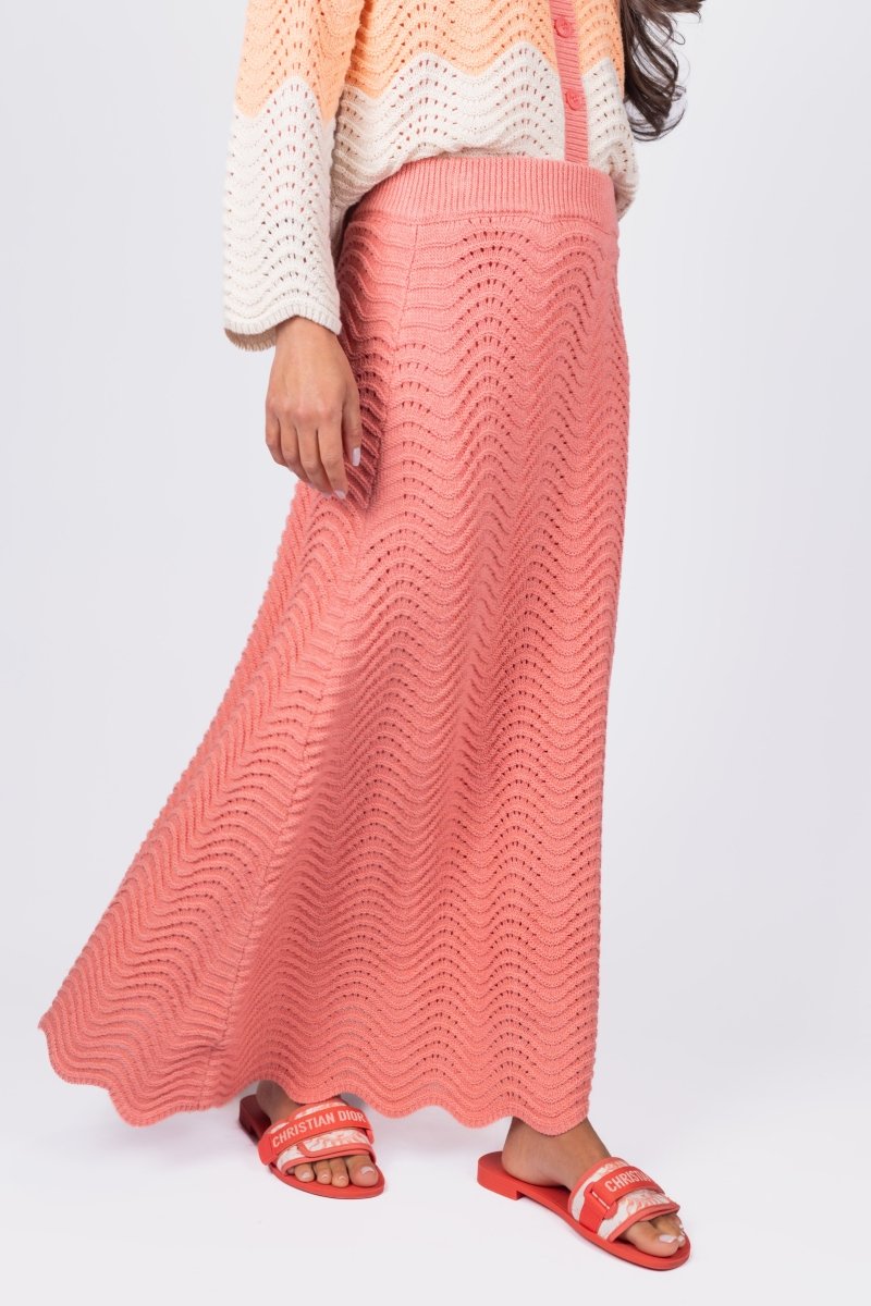 Miriam Skirt in Coral - Women's Flowy Midi Skirt for Summer, Beach, and Casual Outfits | Perfect for Vacations, Dates, and Everyday Wear