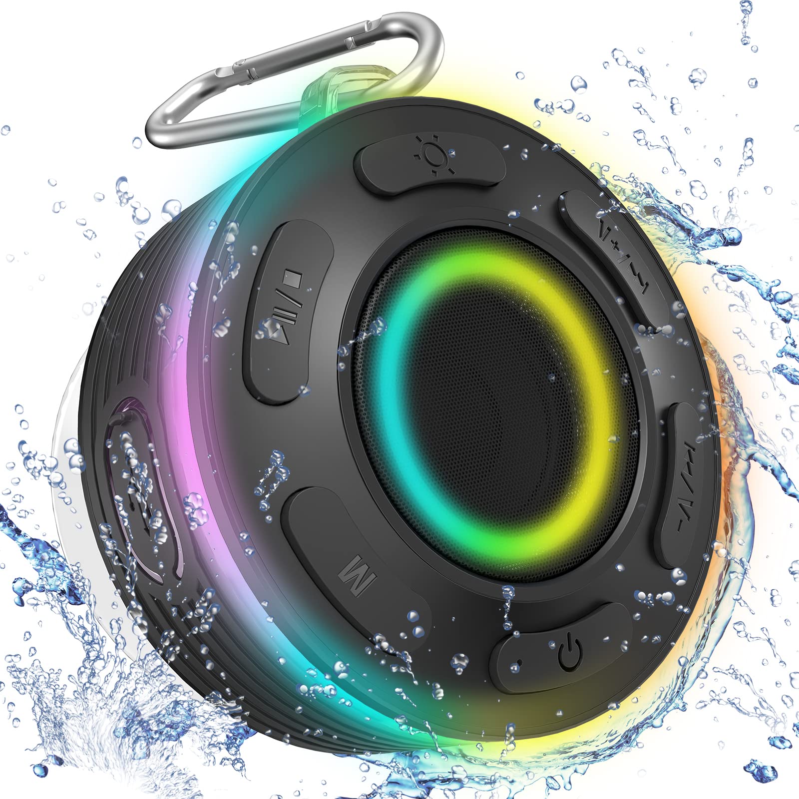 JK&EROSSTARS 便携蓝牙音箱 - HiFi立体声 LED灯 IP7防水 带吸盘 内置麦克风 免提通话 适用于户外、浴室、露营、派对、旅行