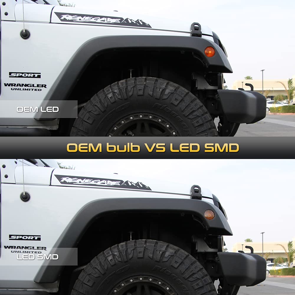 VIPMOTOZ Smoked Lens Full Amber LED Side Marker Light Fender Lamp Assembly - Replacement for 2007-2018 Jeep Wrangler JK (Driver & Passenger Side) | Durable Off-Road Lighting Upgrade for Enhanced Visibility & Style