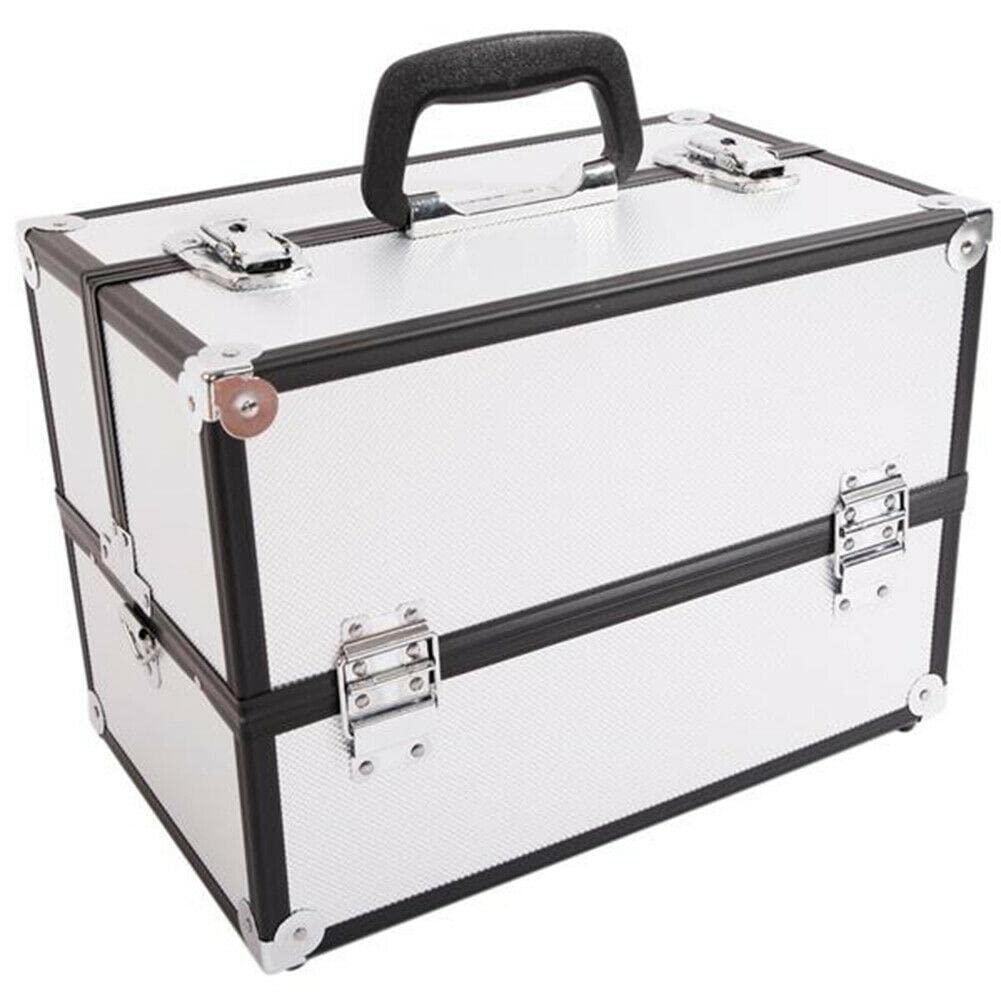 Silver Aluminum Makeup Train Case with Handle - Jewelry & Cosmetic Organizer Storage Box | USA Mikalo Makeup Drawer Organizer for Professional Artists & Travel | Perfect for Salon, Home Vanity & On-the-Go Beauty Storage